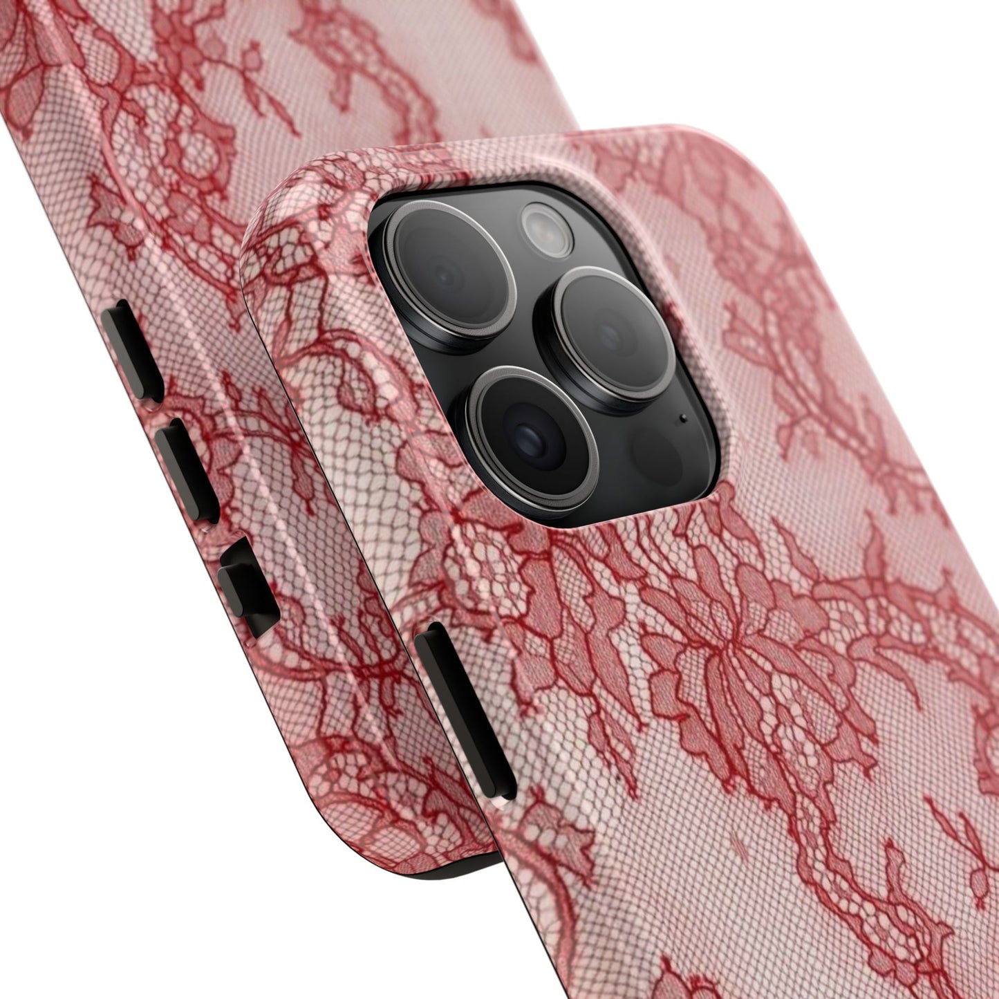 Red Lace Print Phone Case, Cool Girl Aesthetic, Glossy Phone Case, Faux Lace, Red Lace
