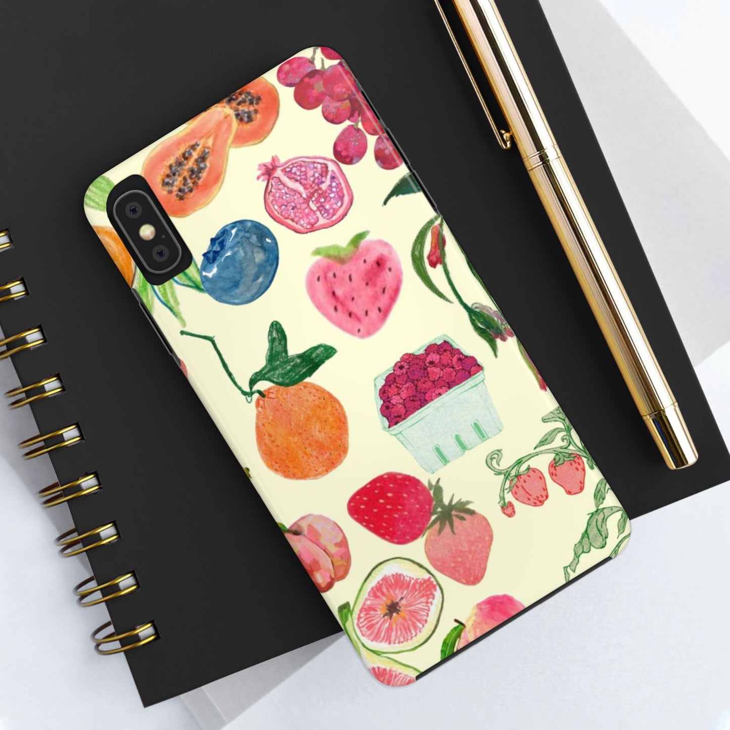 Fruit Print Phone Case, Yellow, Aesthetic, Hailey Bieber, Matilda Djerf, LA, Preppy, Clean Girl, Glossy Phone Case