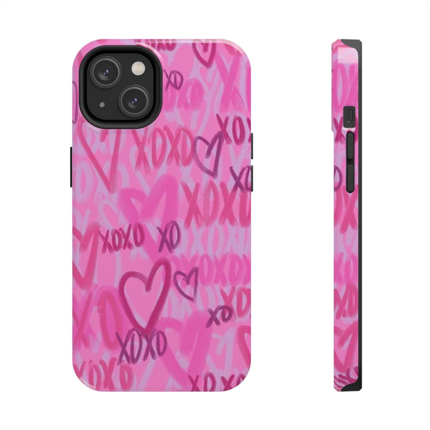 Glossy Phone Case, Graffiti, Spray Paint Hearts, Pink, Cute, Protective