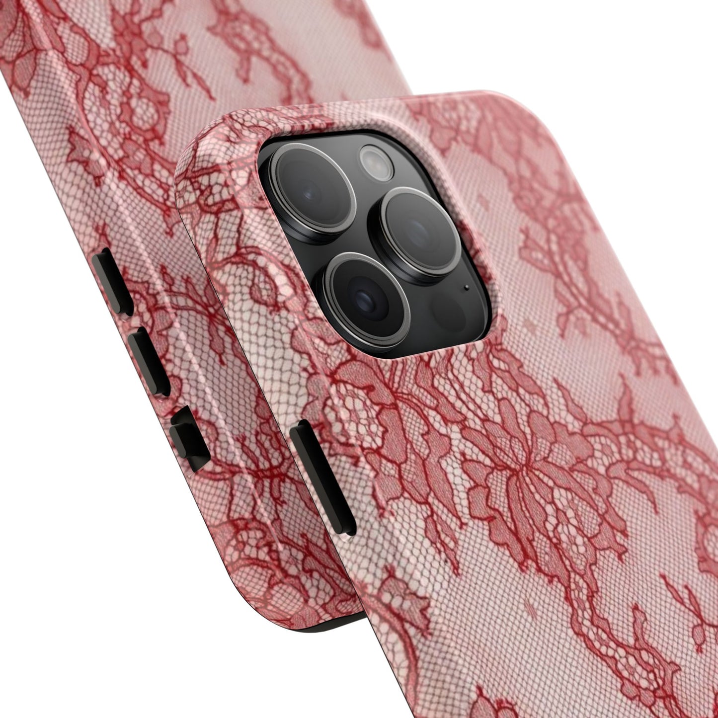 Red Lace Print Phone Case, Cool Girl Aesthetic, Glossy Phone Case, Faux Lace, Red Lace