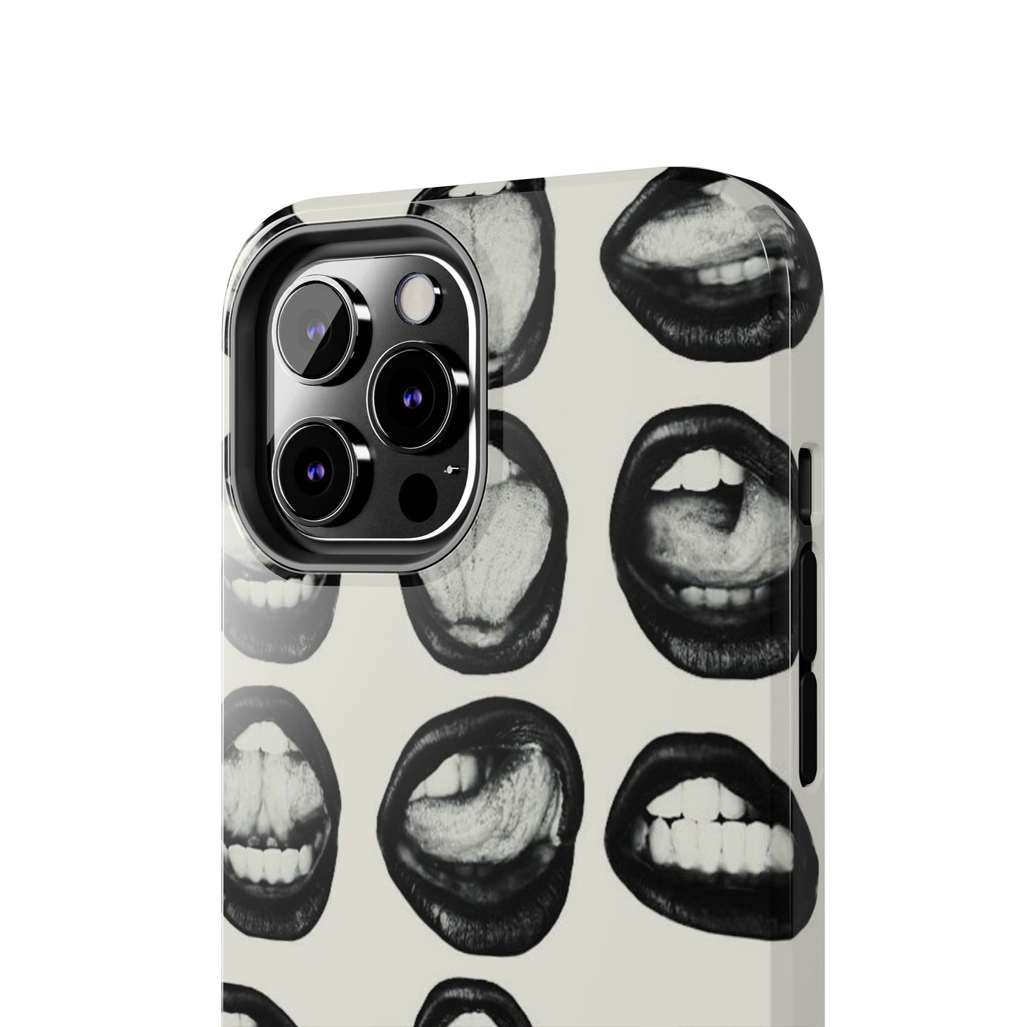 Grunge Phone Case, Black and White Abstract Mouth Trendy Cool Girl Aesthetic Glossy Phone Case