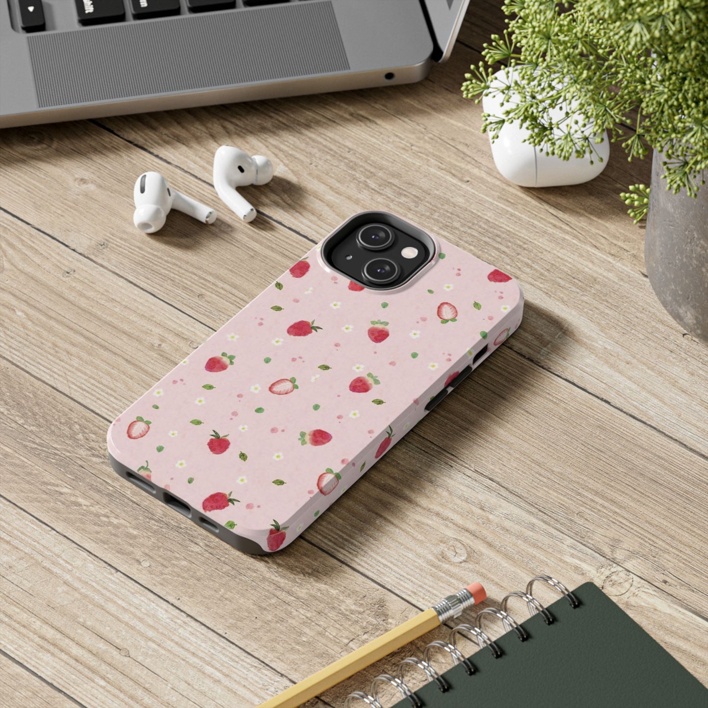 Strawberry Coquette Phone Case, Pink, Farmcore, Garden, Fairy, Spring Vibes, Fruit, Cute, Clean Girl, Glossy Phone Case