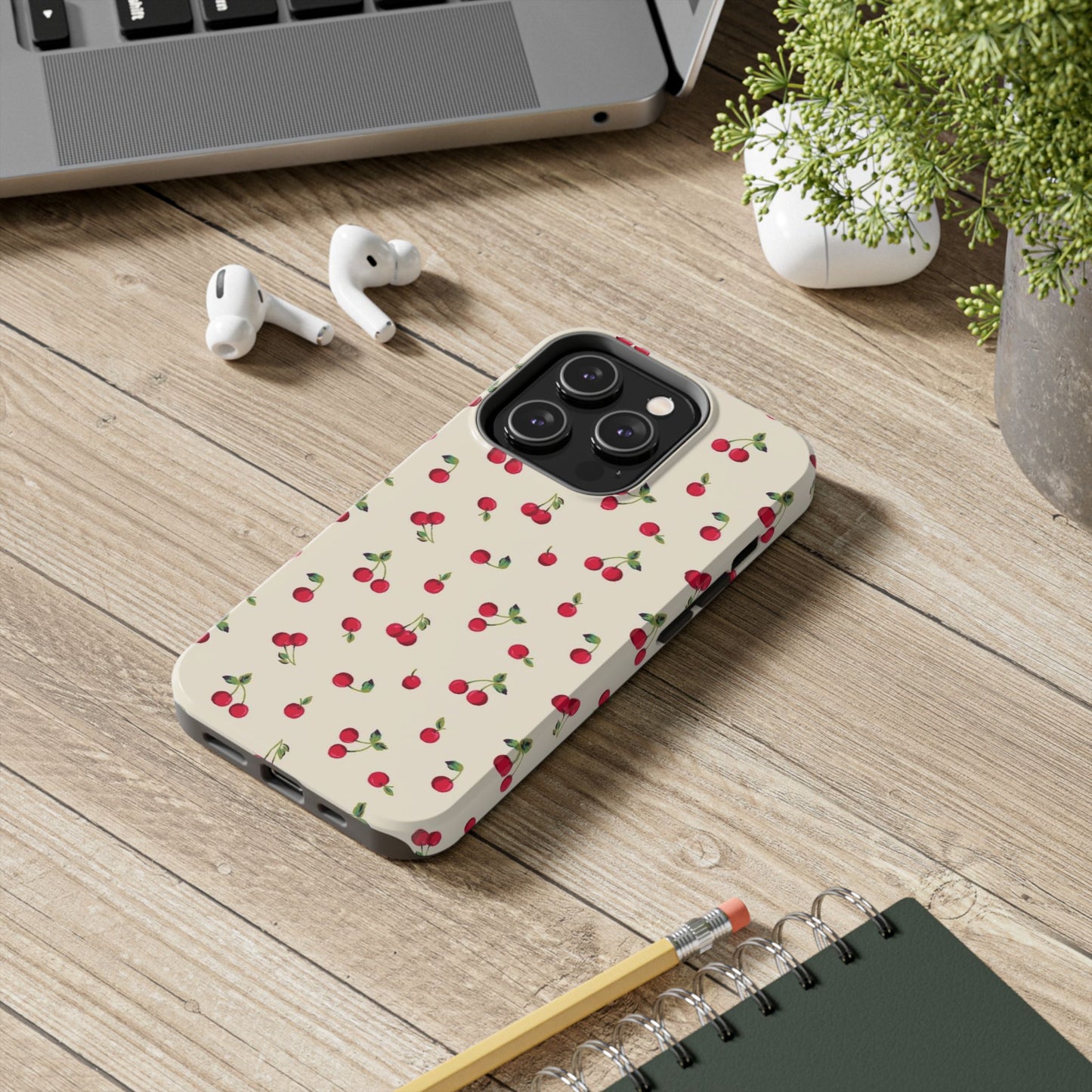 Cherry Print Glossy Phone Case, Feminine, Cutesy