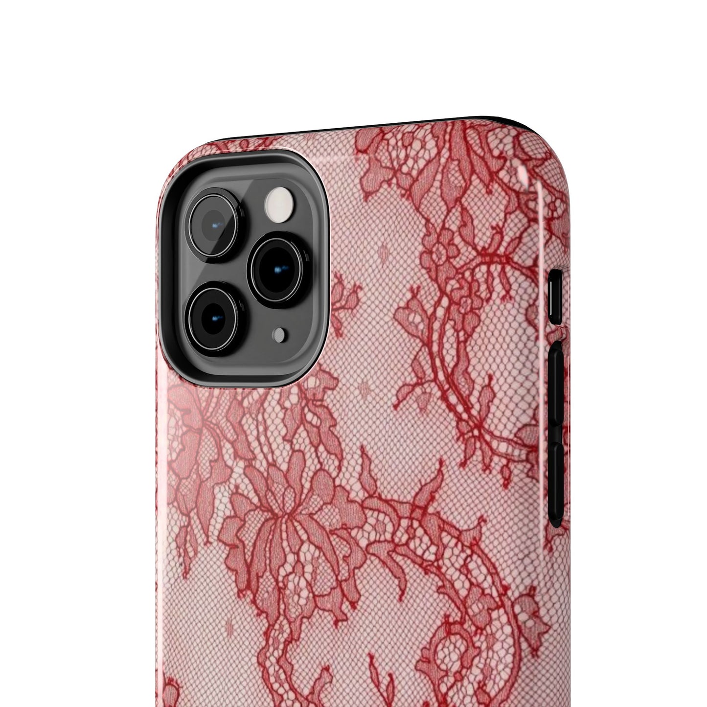 Red Lace Print Phone Case, Cool Girl Aesthetic, Glossy Phone Case, Faux Lace, Red Lace