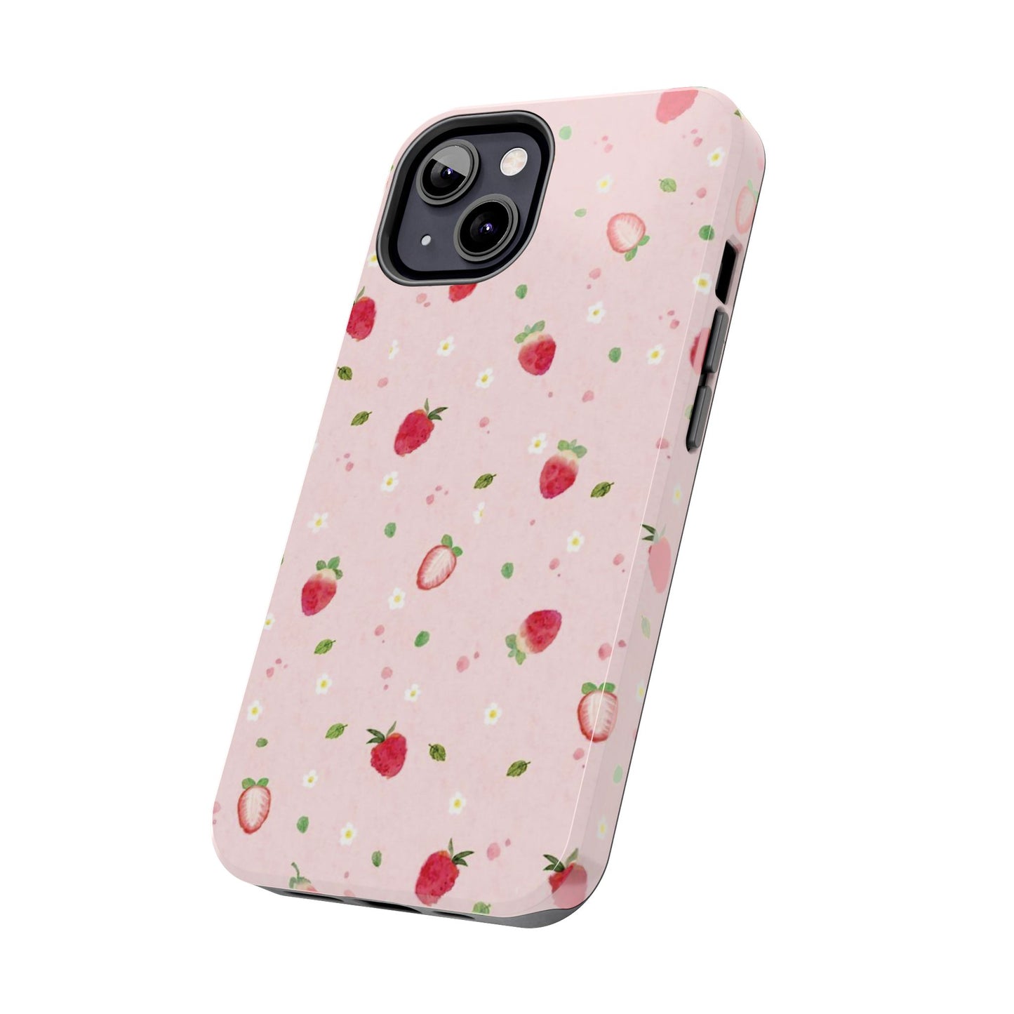 Strawberry Coquette Phone Case, Pink, Farmcore, Garden, Fairy, Spring Vibes, Fruit, Cute, Clean Girl, Glossy Phone Case