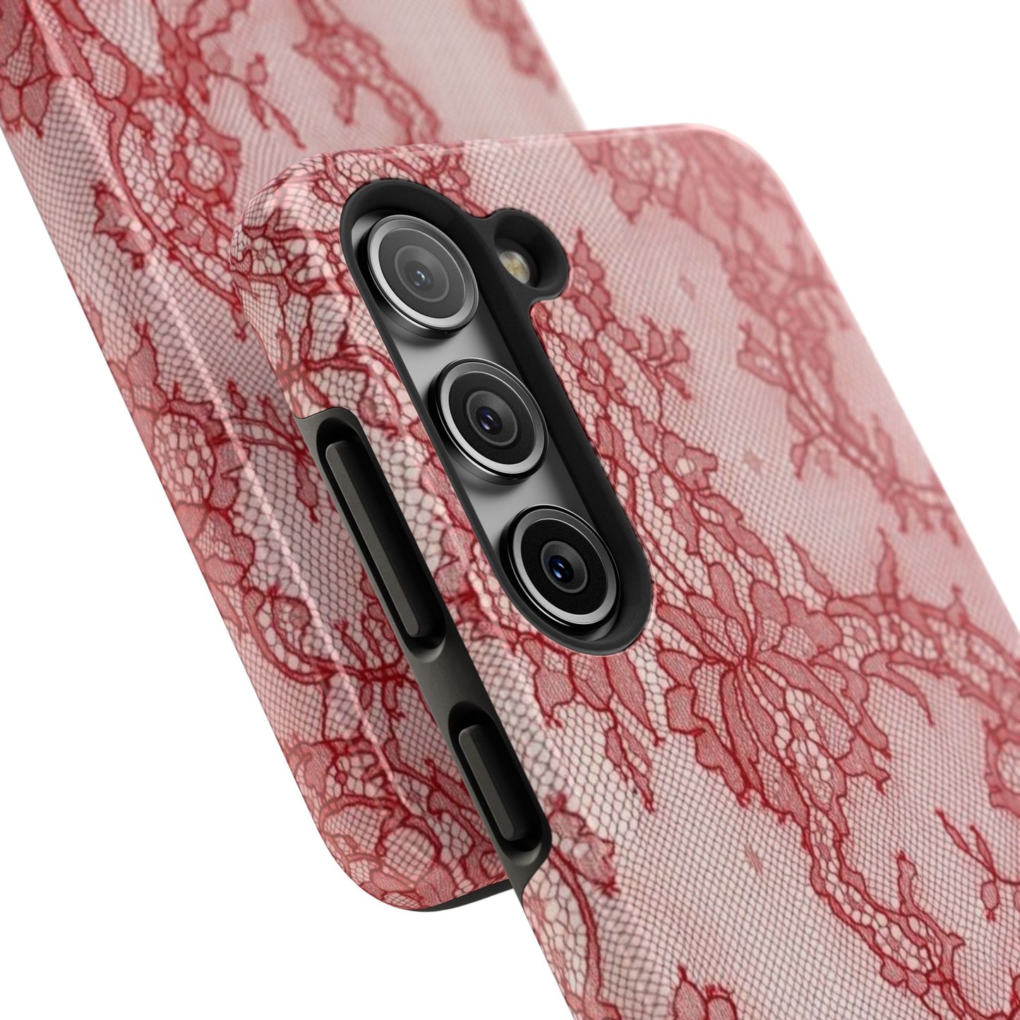 Red Lace Print Phone Case, Cool Girl Aesthetic, Glossy Phone Case, Faux Lace, Red Lace