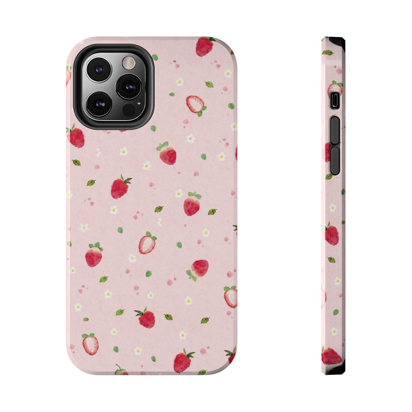 Strawberry Coquette Phone Case, Pink, Farmcore, Garden, Fairy, Spring Vibes, Fruit, Cute, Clean Girl, Glossy Phone Case