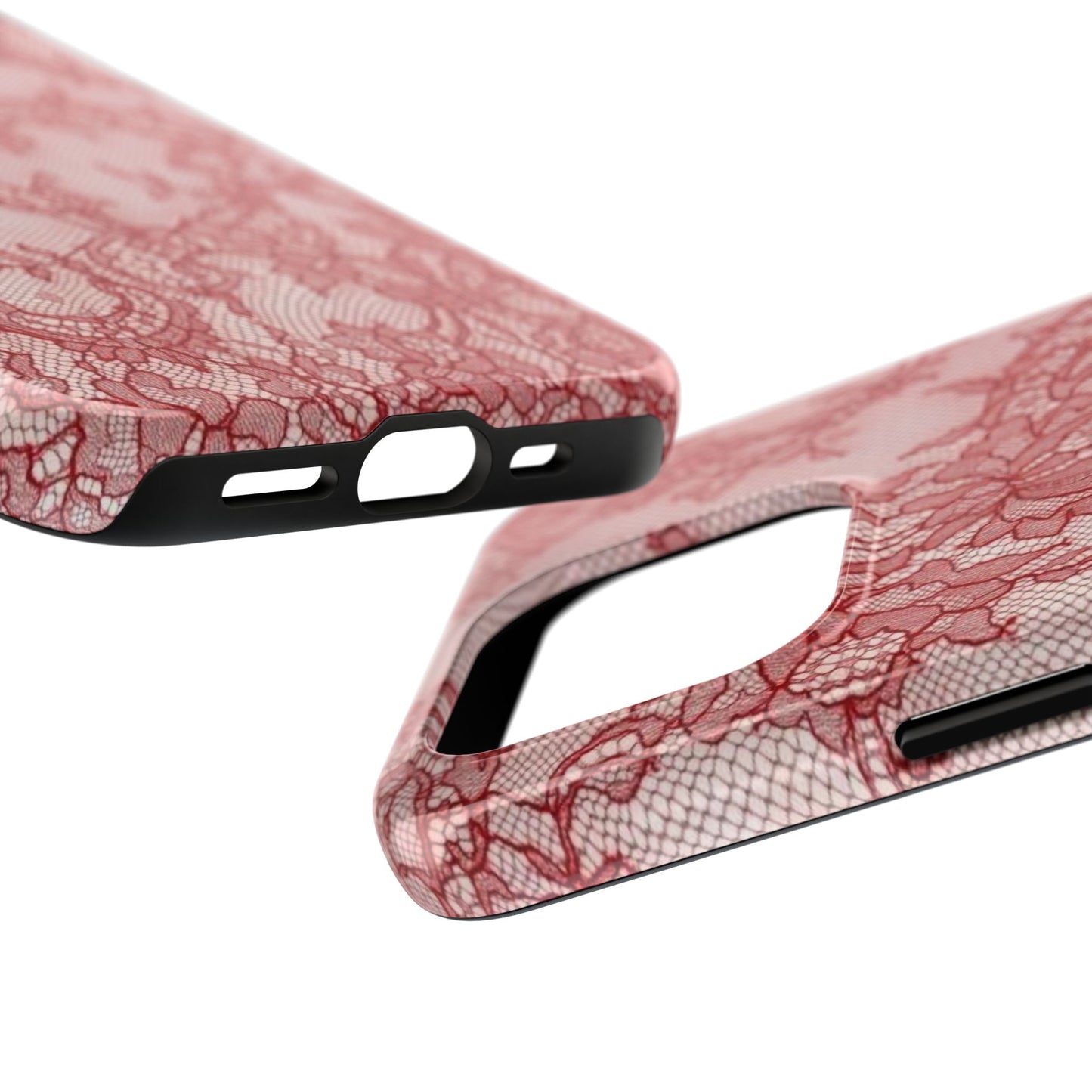 Red Lace Print Phone Case, Cool Girl Aesthetic, Glossy Phone Case, Faux Lace, Red Lace
