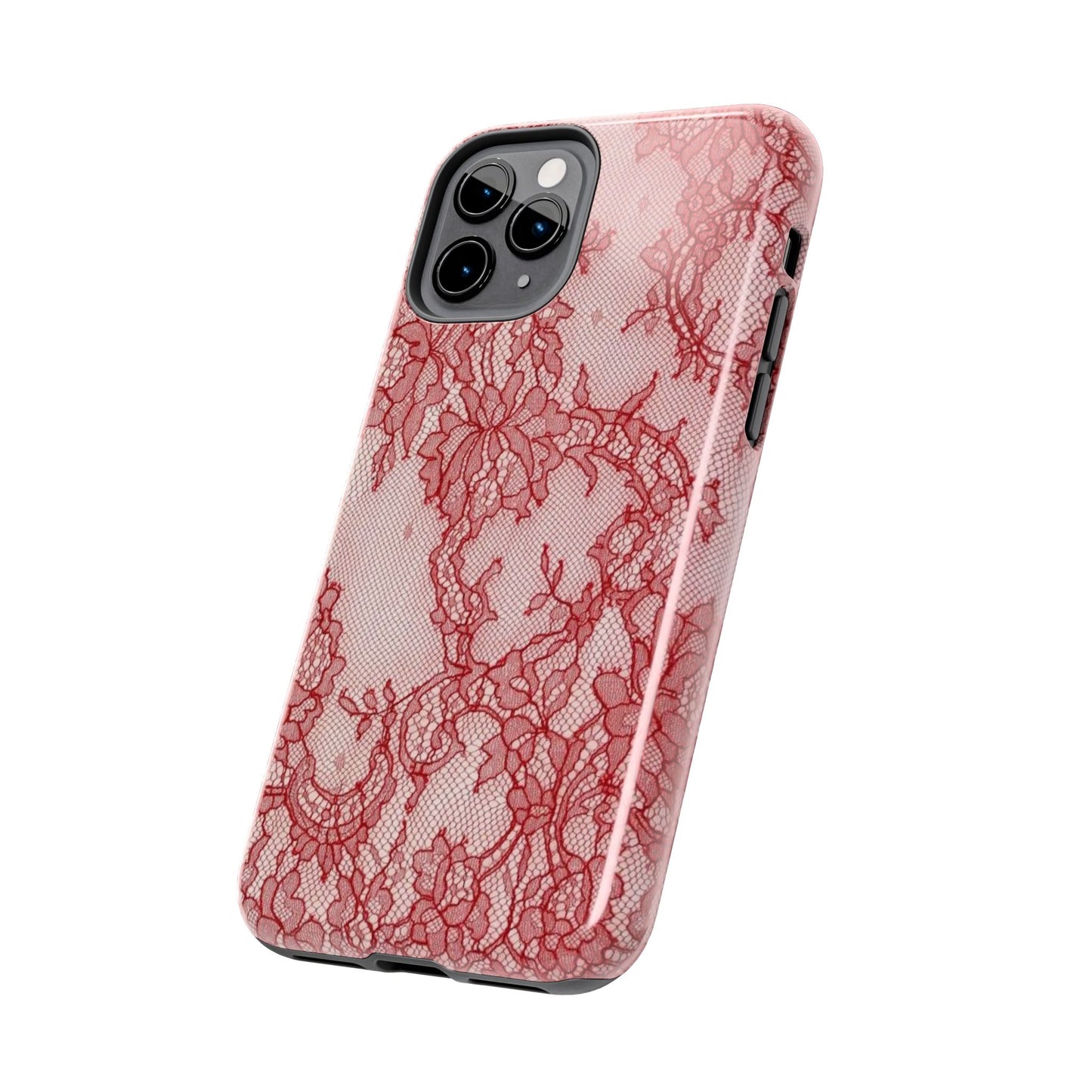 Red Lace Print Phone Case, Cool Girl Aesthetic, Glossy Phone Case, Faux Lace, Red Lace