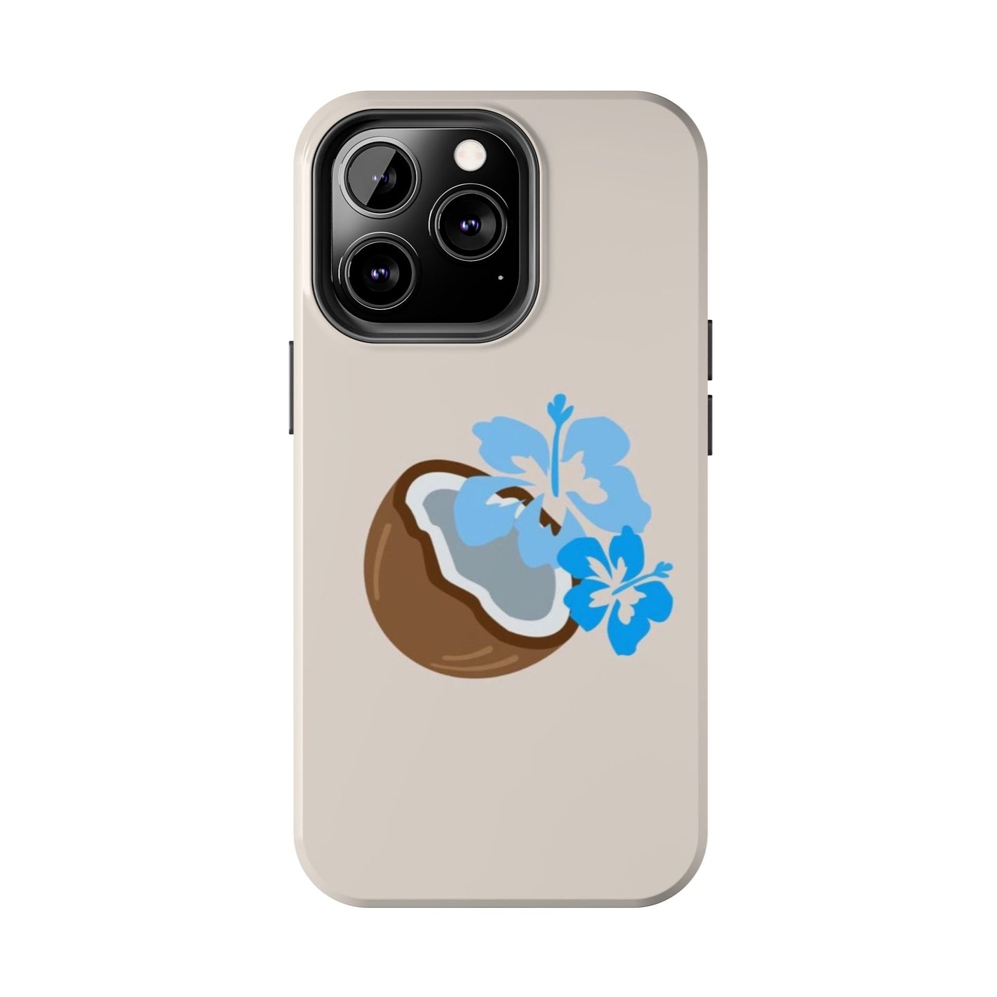 Hawaiian Cute Phone Case, Coconut, Hibiscus, Summery, Tropical, Clean Girl Aesthetic, Preppy, Glossy Phone Case