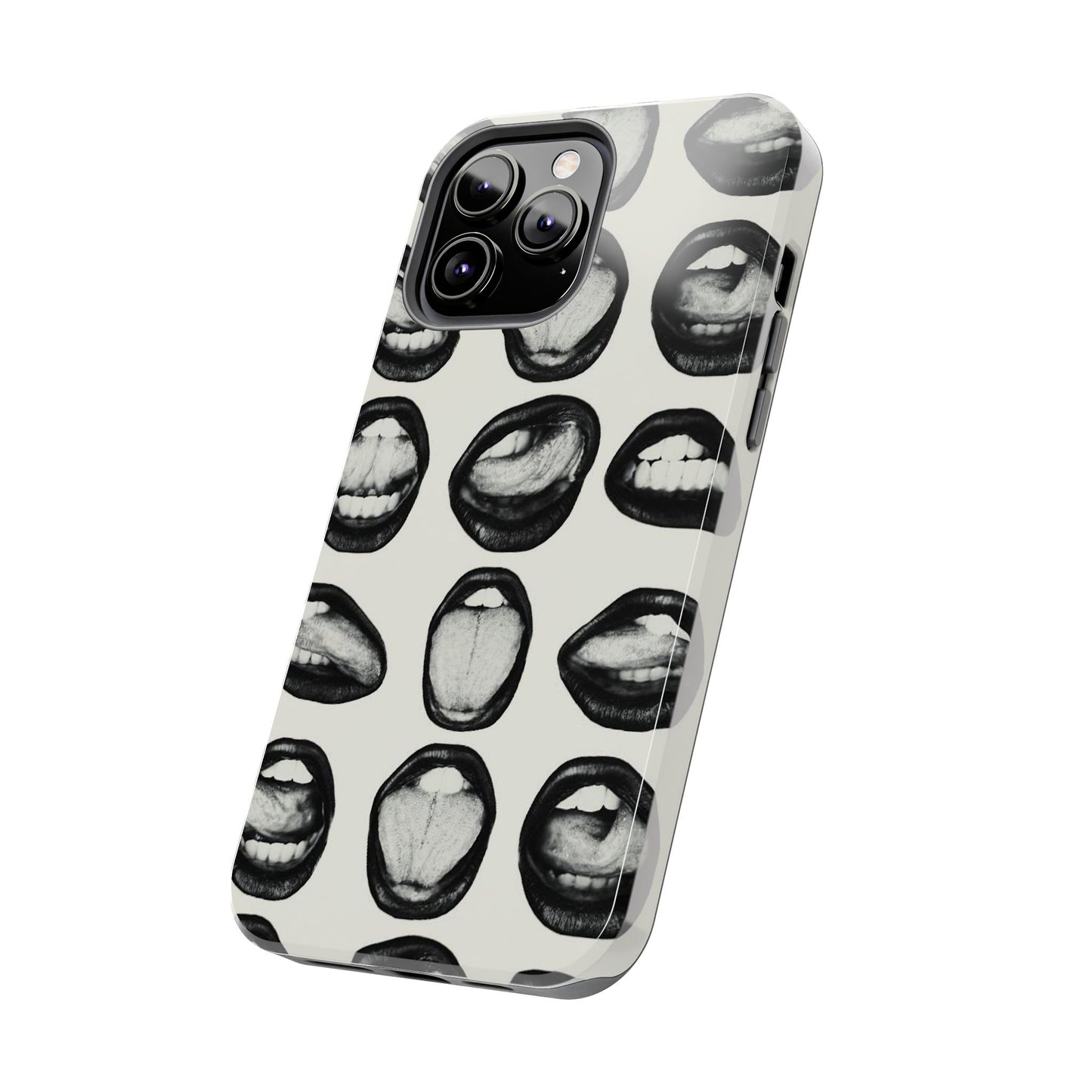 Grunge Phone Case, Black and White Abstract Mouth Trendy Cool Girl Aesthetic Glossy Phone Case