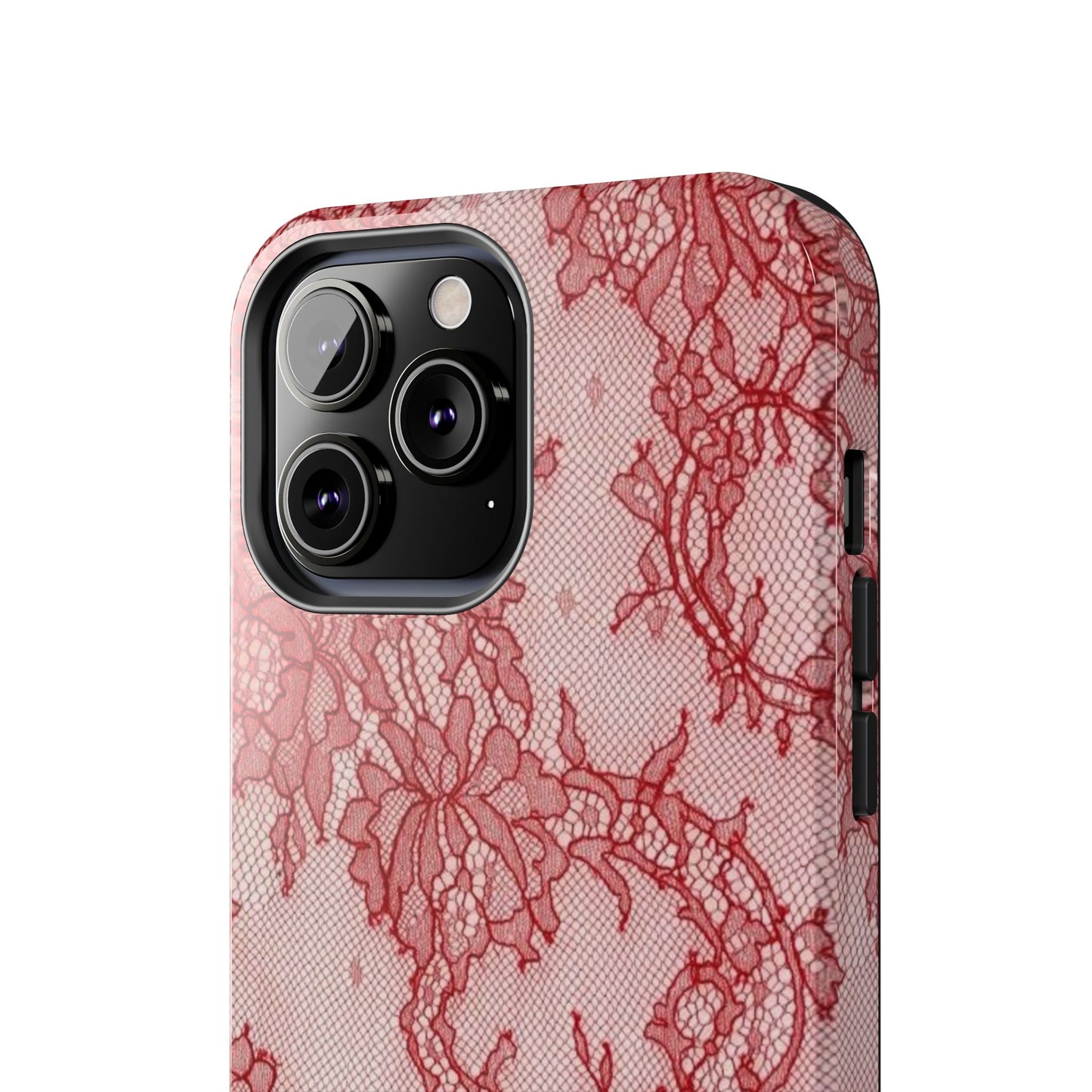 Red Lace Print Phone Case, Cool Girl Aesthetic, Glossy Phone Case, Faux Lace, Red Lace