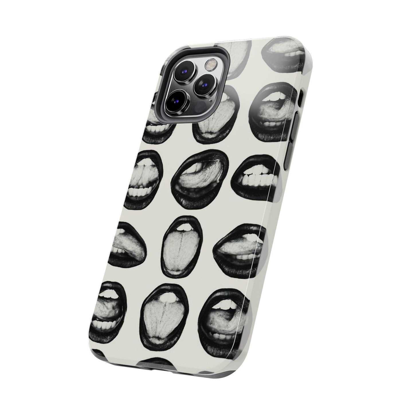 Grunge Phone Case, Black and White Abstract Mouth Trendy Cool Girl Aesthetic Glossy Phone Case