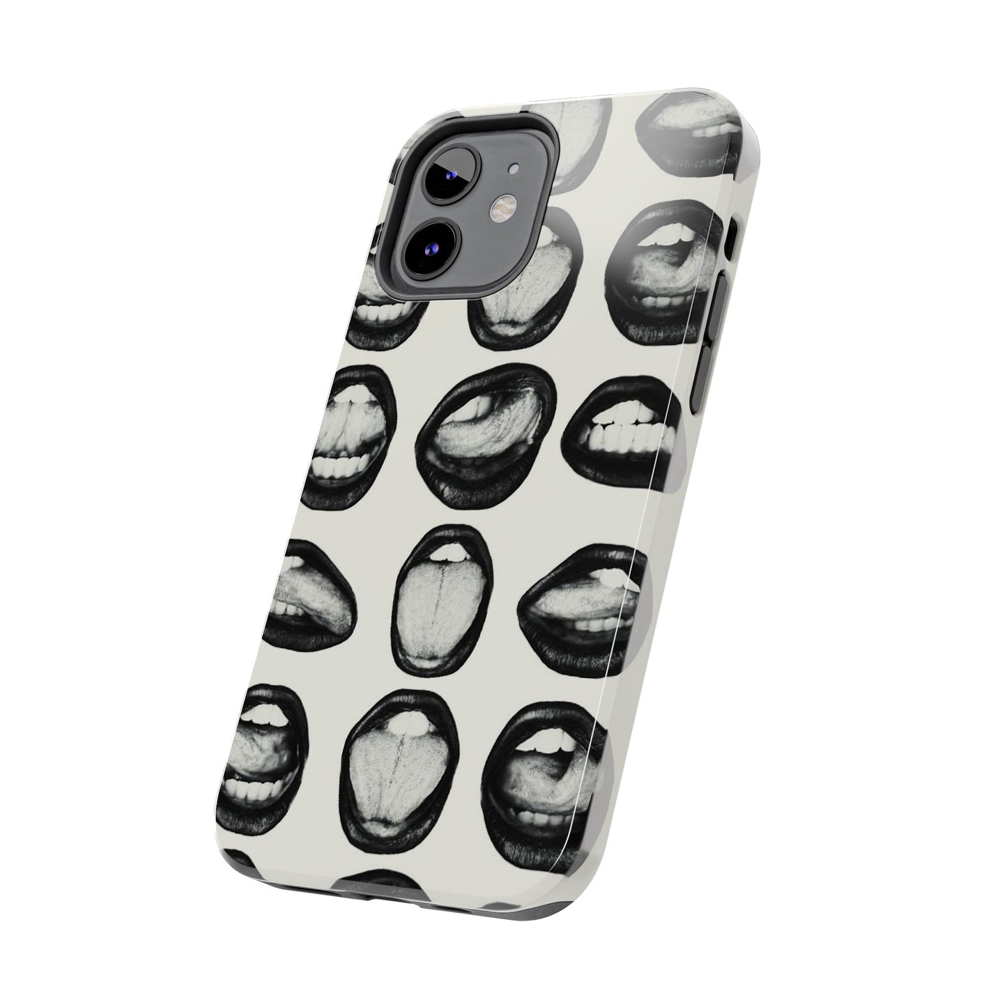 Grunge Phone Case, Black and White Abstract Mouth Trendy Cool Girl Aesthetic Glossy Phone Case