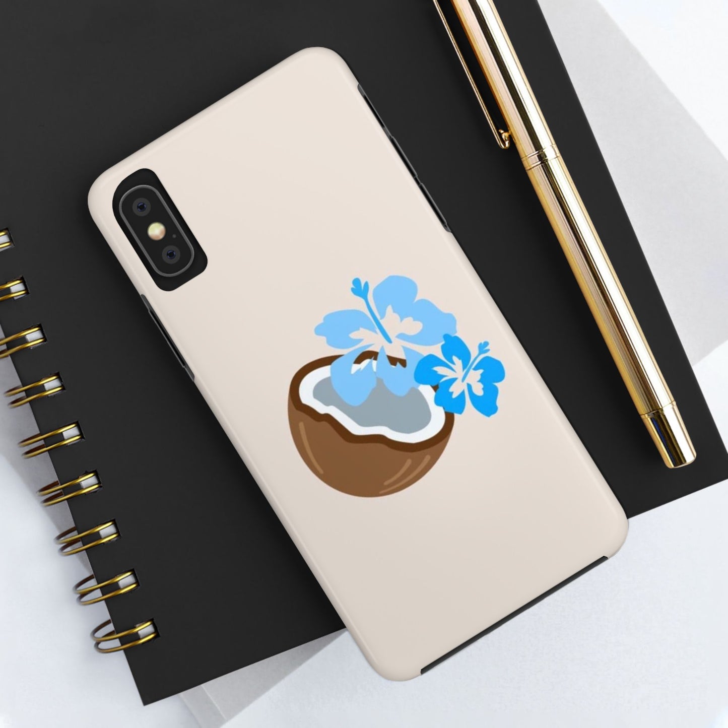Hawaiian Cute Phone Case, Coconut, Hibiscus, Summery, Tropical, Clean Girl Aesthetic, Preppy, Glossy Phone Case