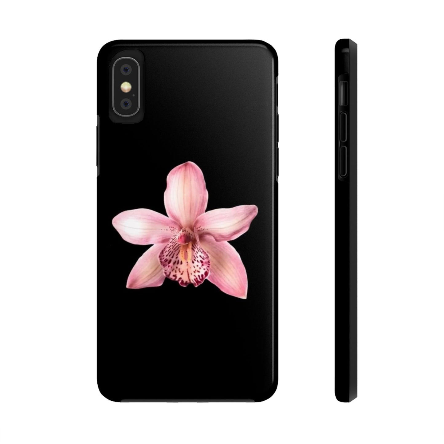 Realistic Orchid Flower with Black Background Glossy Phone Case
