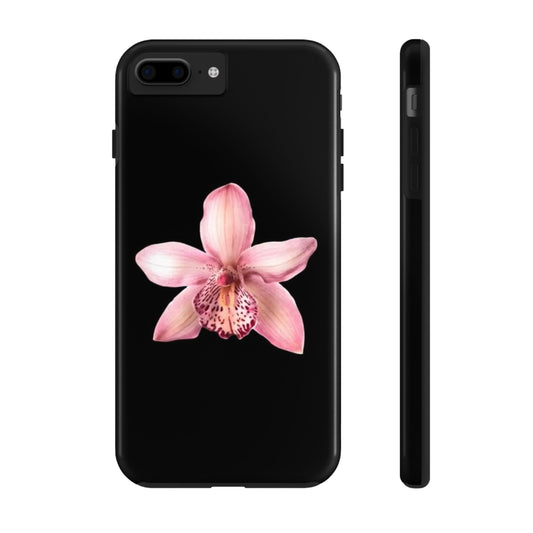 Realistic Orchid Flower with Black Background Glossy Phone Case
