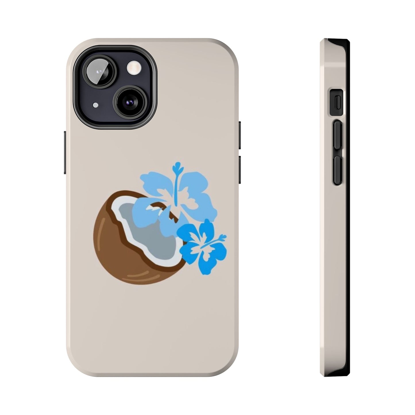 Hawaiian Cute Phone Case, Coconut, Hibiscus, Summery, Tropical, Clean Girl Aesthetic, Preppy, Glossy Phone Case
