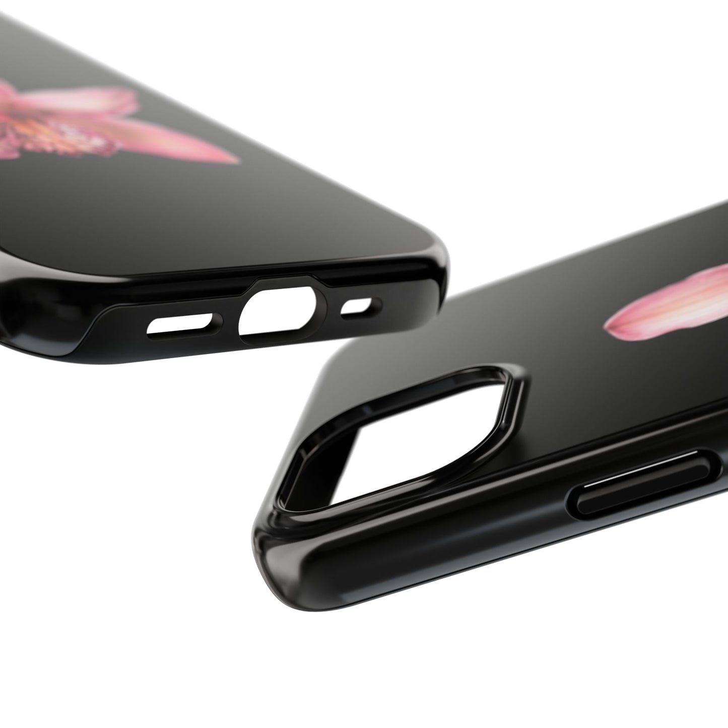 Realistic Orchid Flower with Black Background Glossy Phone Case