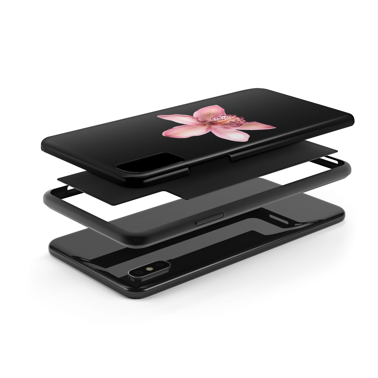 Realistic Orchid Flower with Black Background Glossy Phone Case