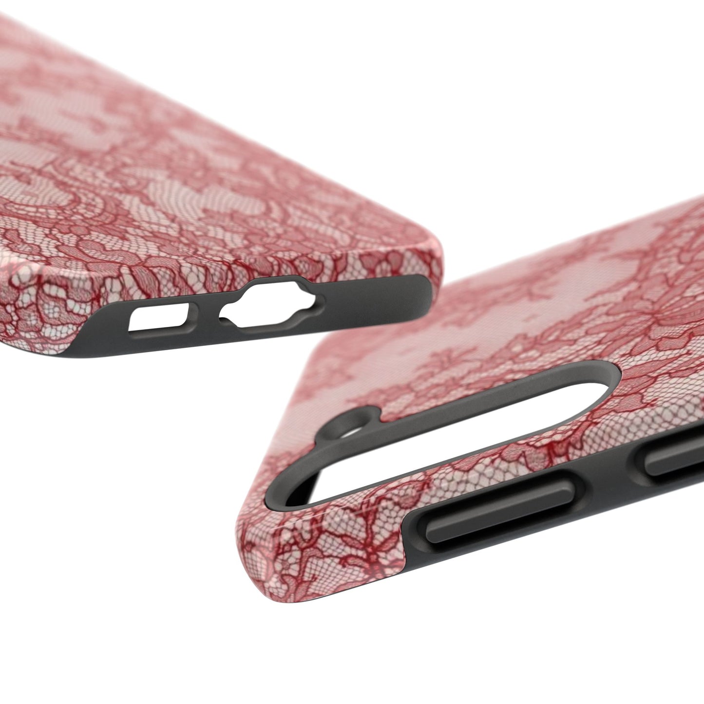 Red Lace Print Phone Case, Cool Girl Aesthetic, Glossy Phone Case, Faux Lace, Red Lace