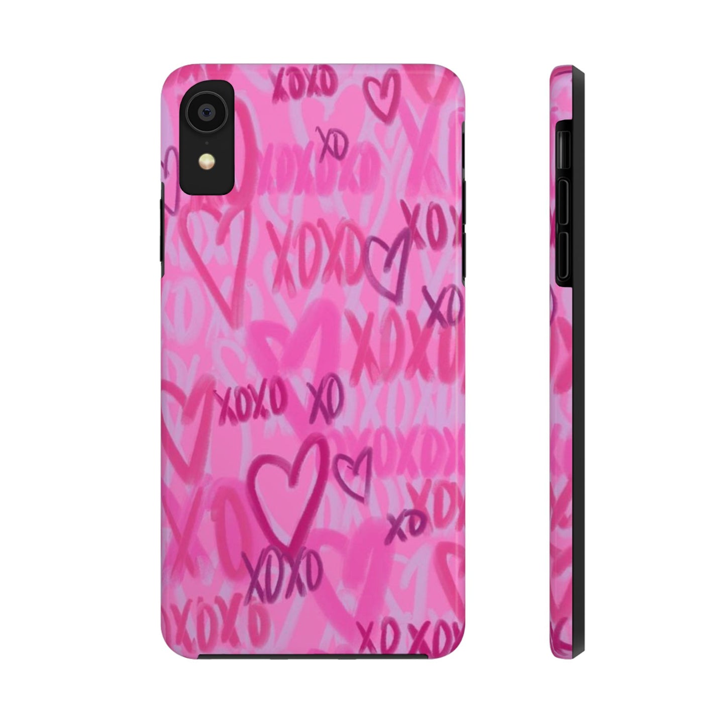 Glossy Phone Case, Graffiti, Spray Paint Hearts, Pink, Cute, Protective