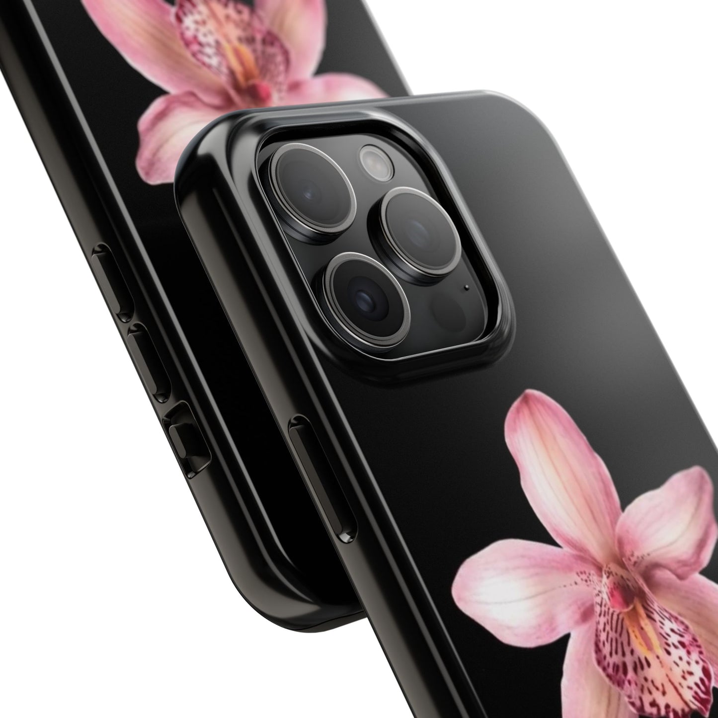 Realistic Orchid Flower with Black Background Glossy Phone Case