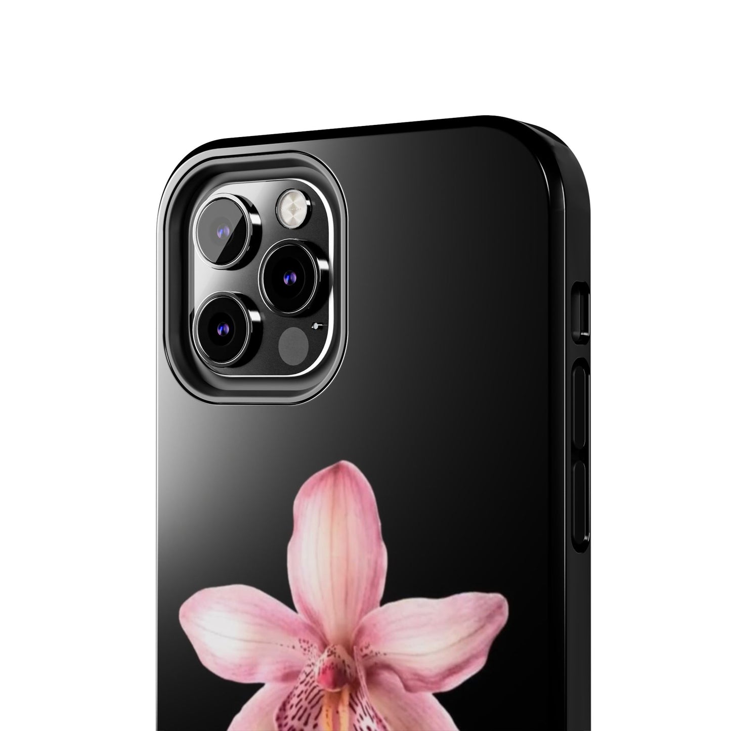 Realistic Orchid Flower with Black Background Glossy Phone Case