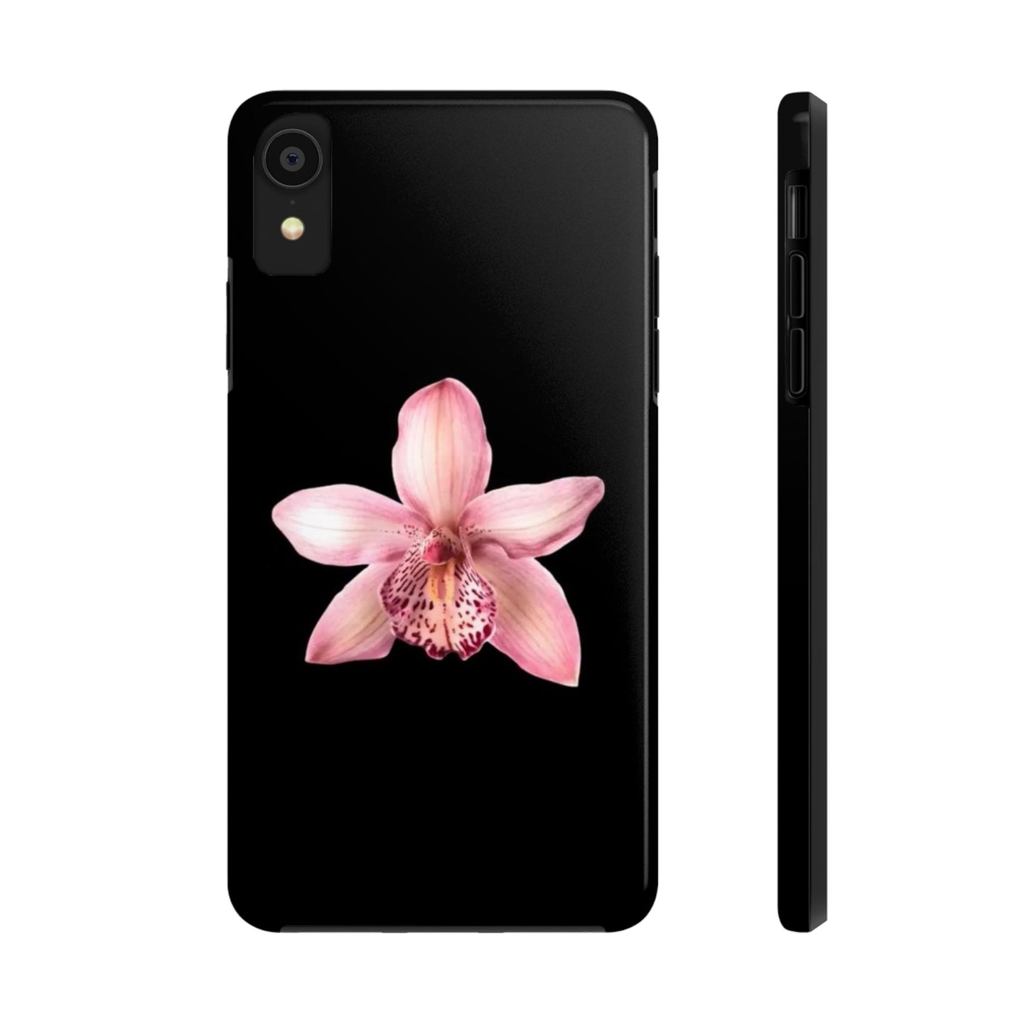 Realistic Orchid Flower with Black Background Glossy Phone Case