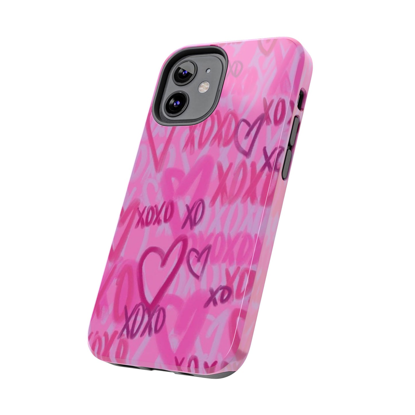 Glossy Phone Case, Graffiti, Spray Paint Hearts, Pink, Cute, Protective
