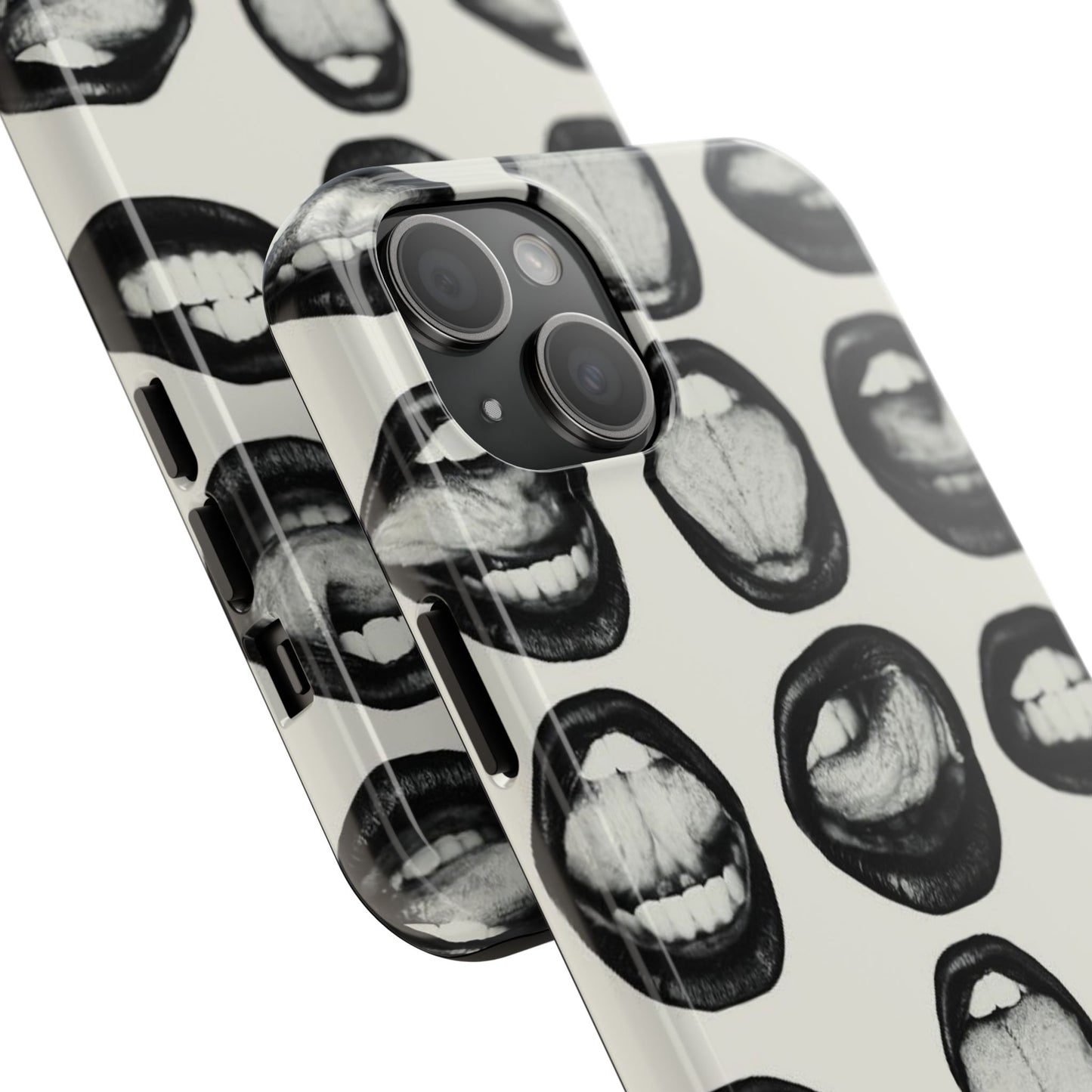 Grunge Phone Case, Black and White Abstract Mouth Trendy Cool Girl Aesthetic Glossy Phone Case