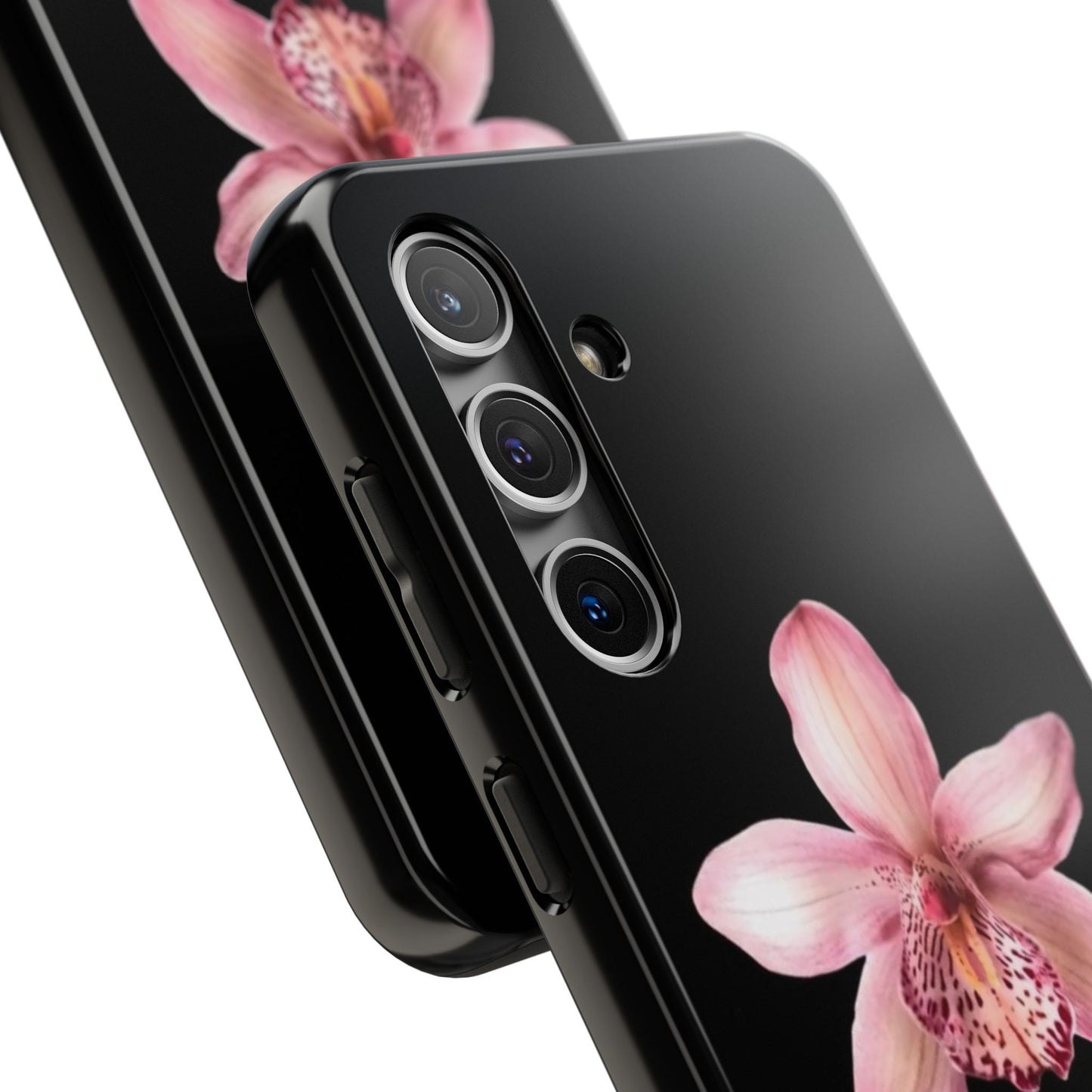 Realistic Orchid Flower with Black Background Glossy Phone Case