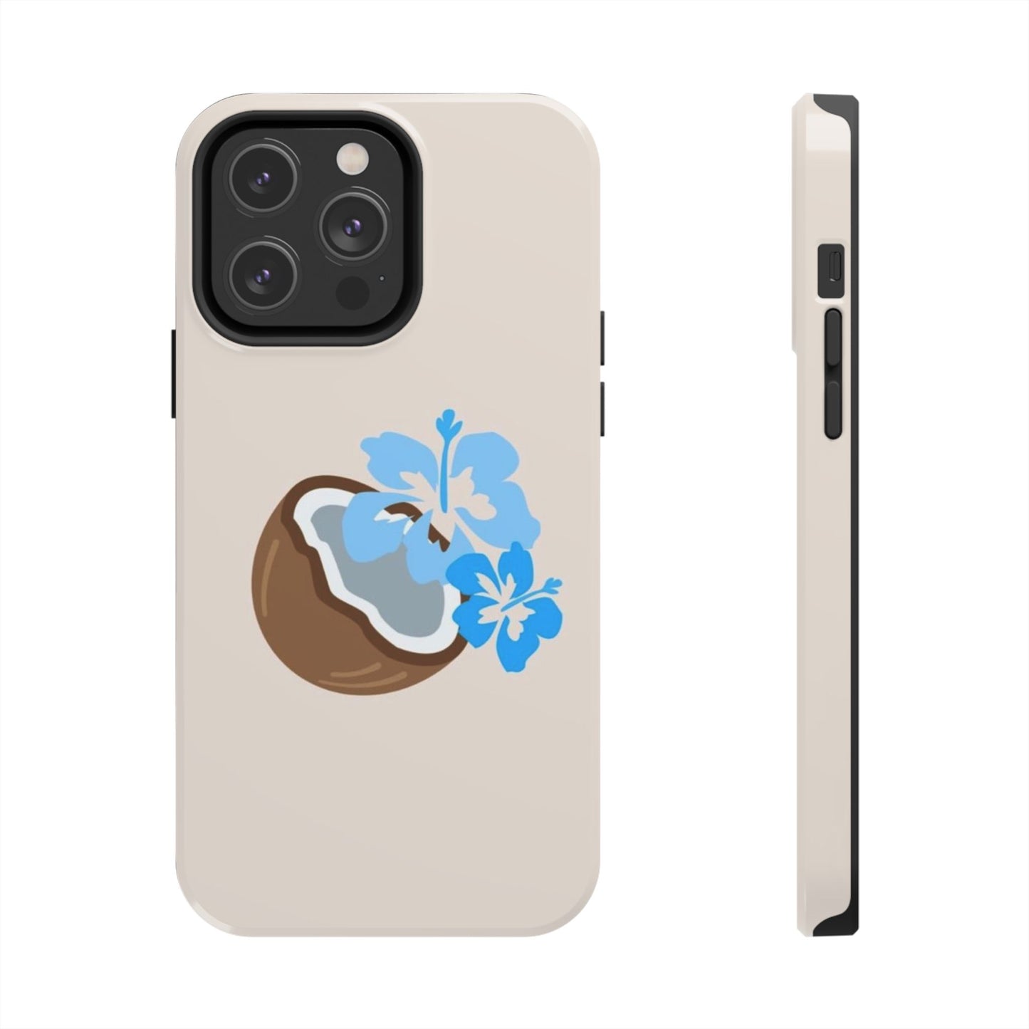 Hawaiian Cute Phone Case, Coconut, Hibiscus, Summery, Tropical, Clean Girl Aesthetic, Preppy, Glossy Phone Case