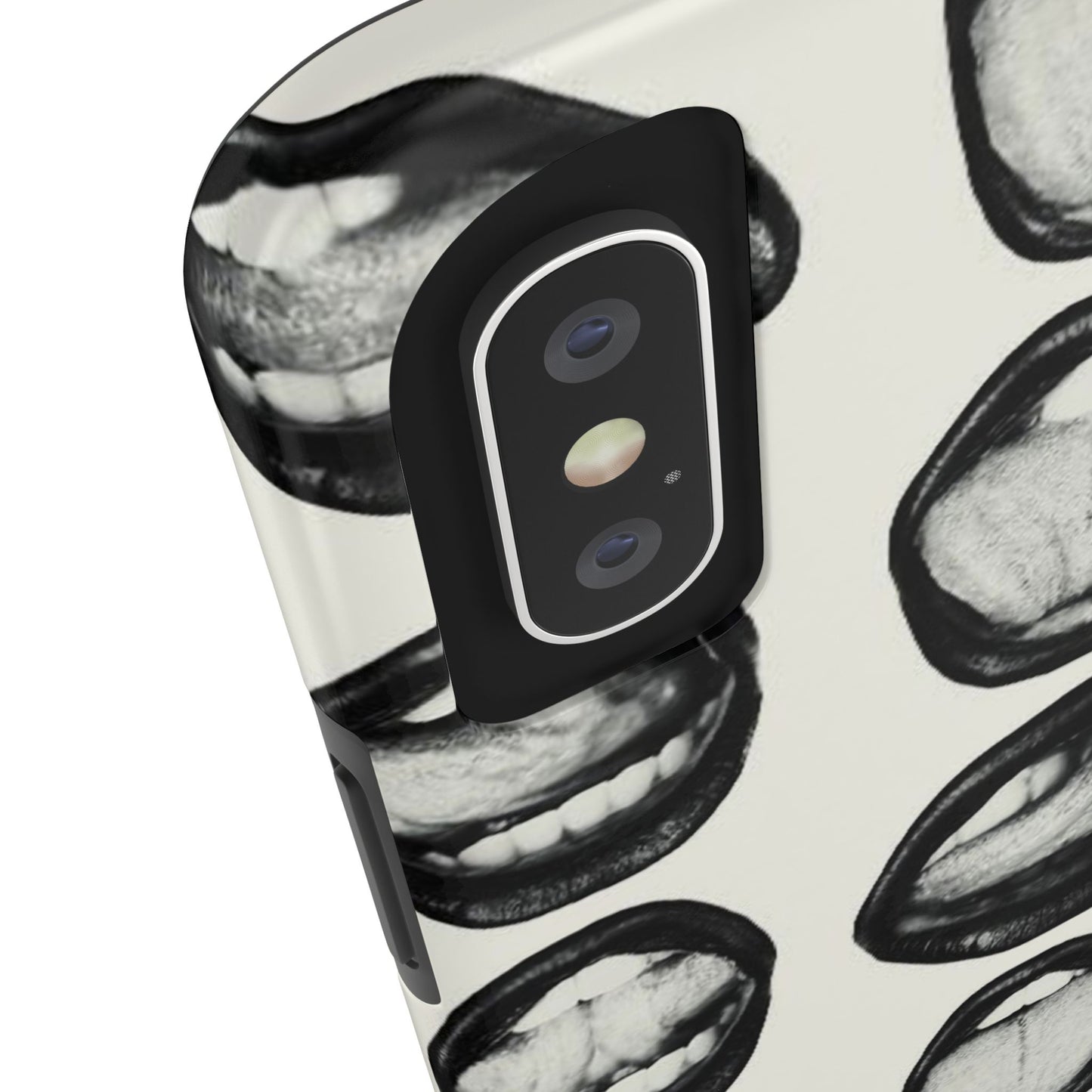 Grunge Phone Case, Black and White Abstract Mouth Trendy Cool Girl Aesthetic Glossy Phone Case