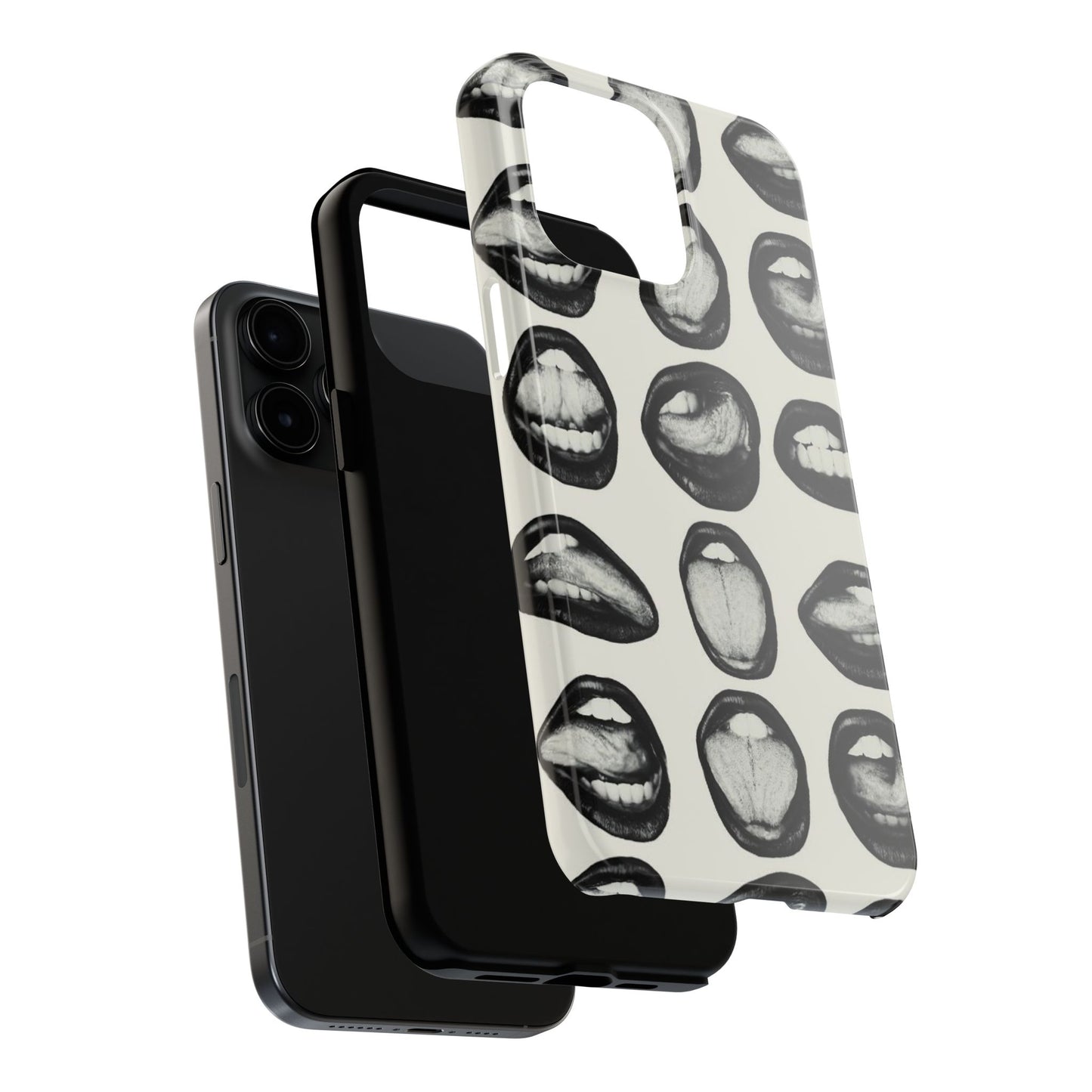 Grunge Phone Case, Black and White Abstract Mouth Trendy Cool Girl Aesthetic Glossy Phone Case