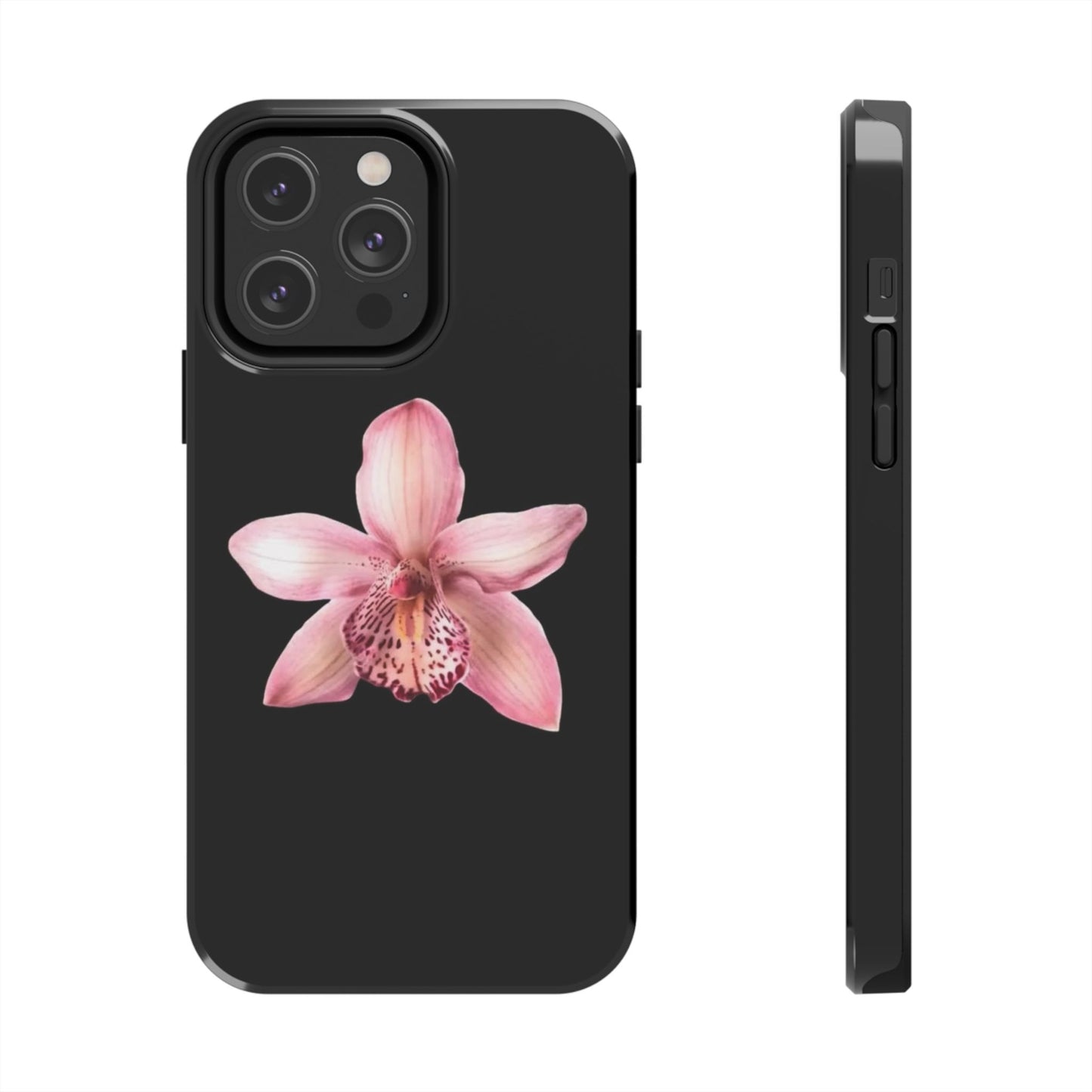 Realistic Orchid Flower with Black Background Glossy Phone Case