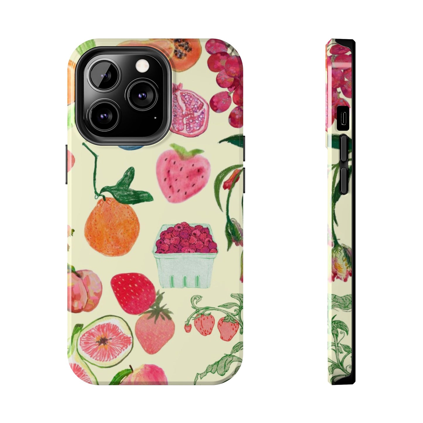 Fruit Print Phone Case, Yellow, Aesthetic, Hailey Bieber, Matilda Djerf, LA, Preppy, Clean Girl, Glossy Phone Case