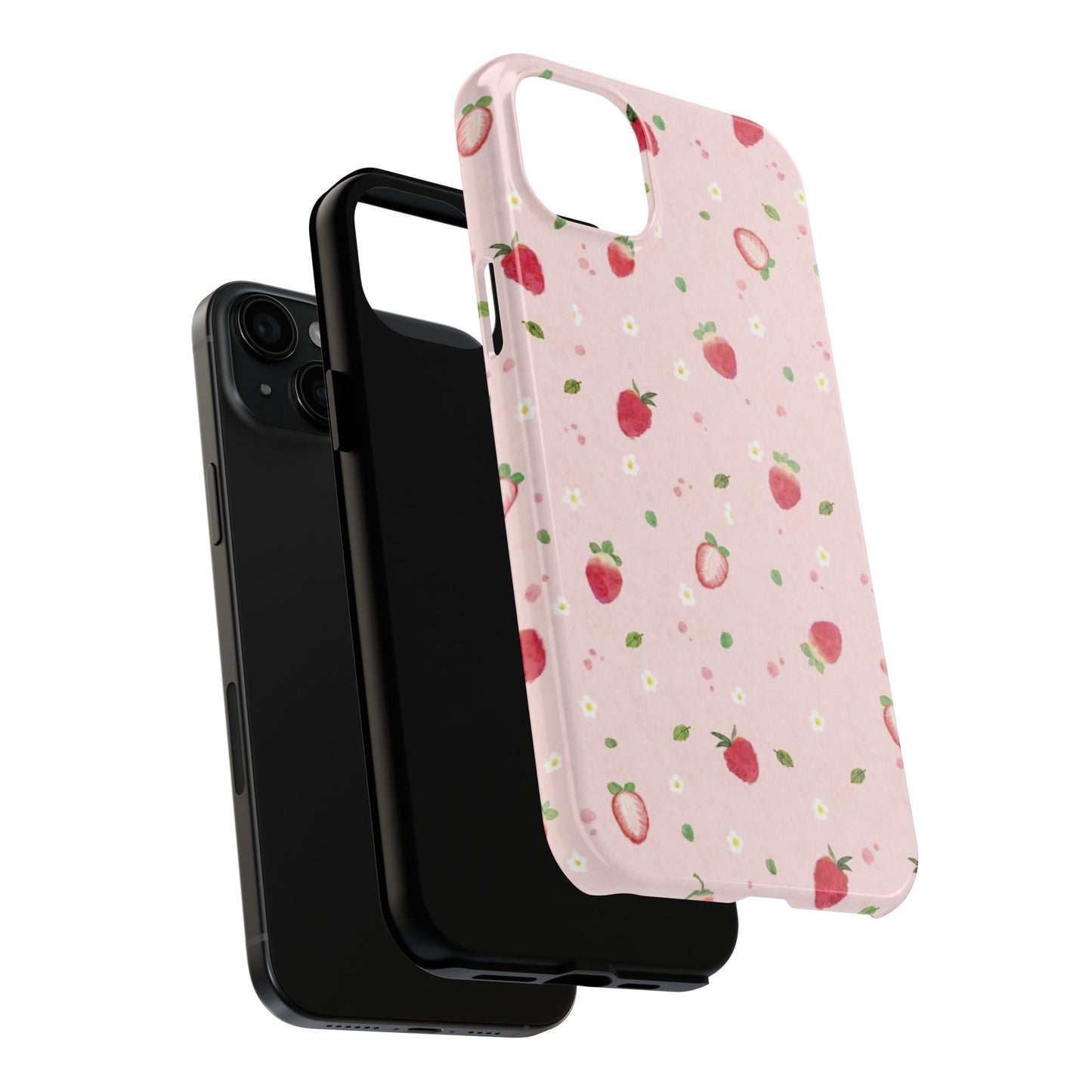 Strawberry Coquette Phone Case, Pink, Farmcore, Garden, Fairy, Spring Vibes, Fruit, Cute, Clean Girl, Glossy Phone Case