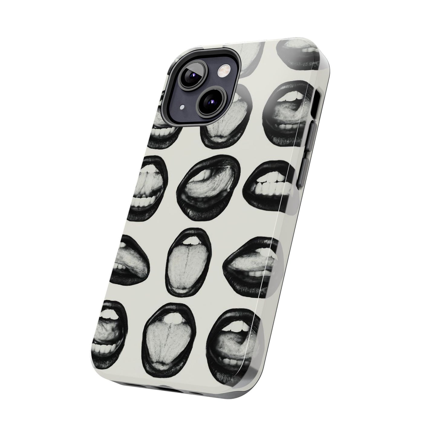 Grunge Phone Case, Black and White Abstract Mouth Trendy Cool Girl Aesthetic Glossy Phone Case
