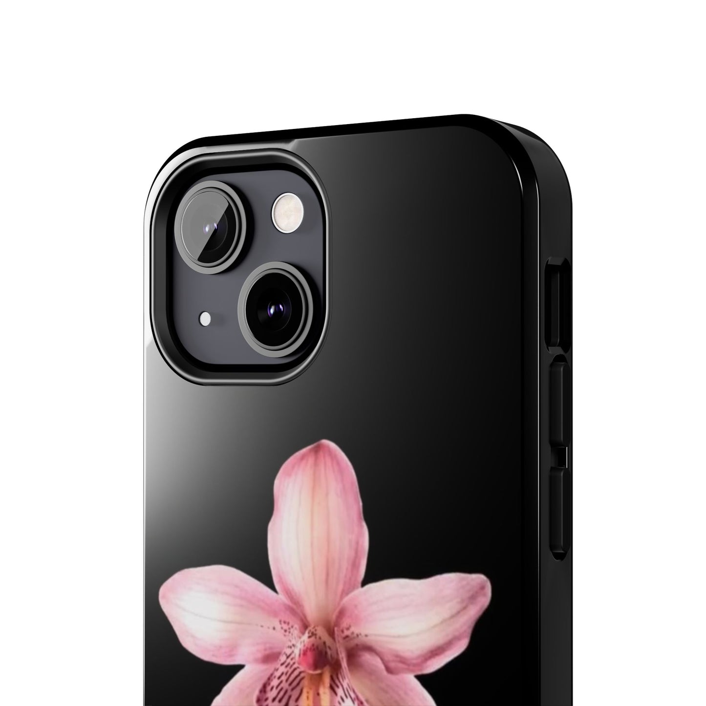 Realistic Orchid Flower with Black Background Glossy Phone Case