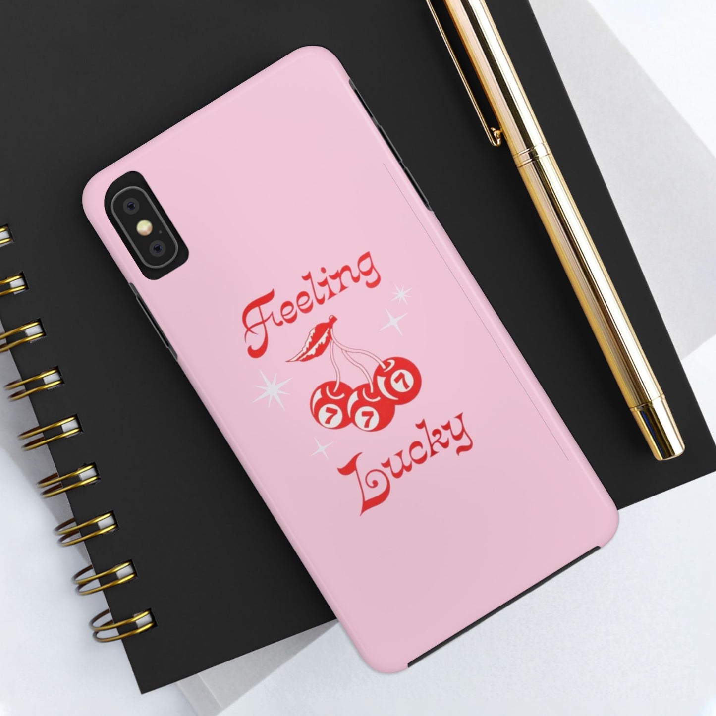 Feeling Lucky Pink Aesthetic Glossy Phone Case, Affirmations