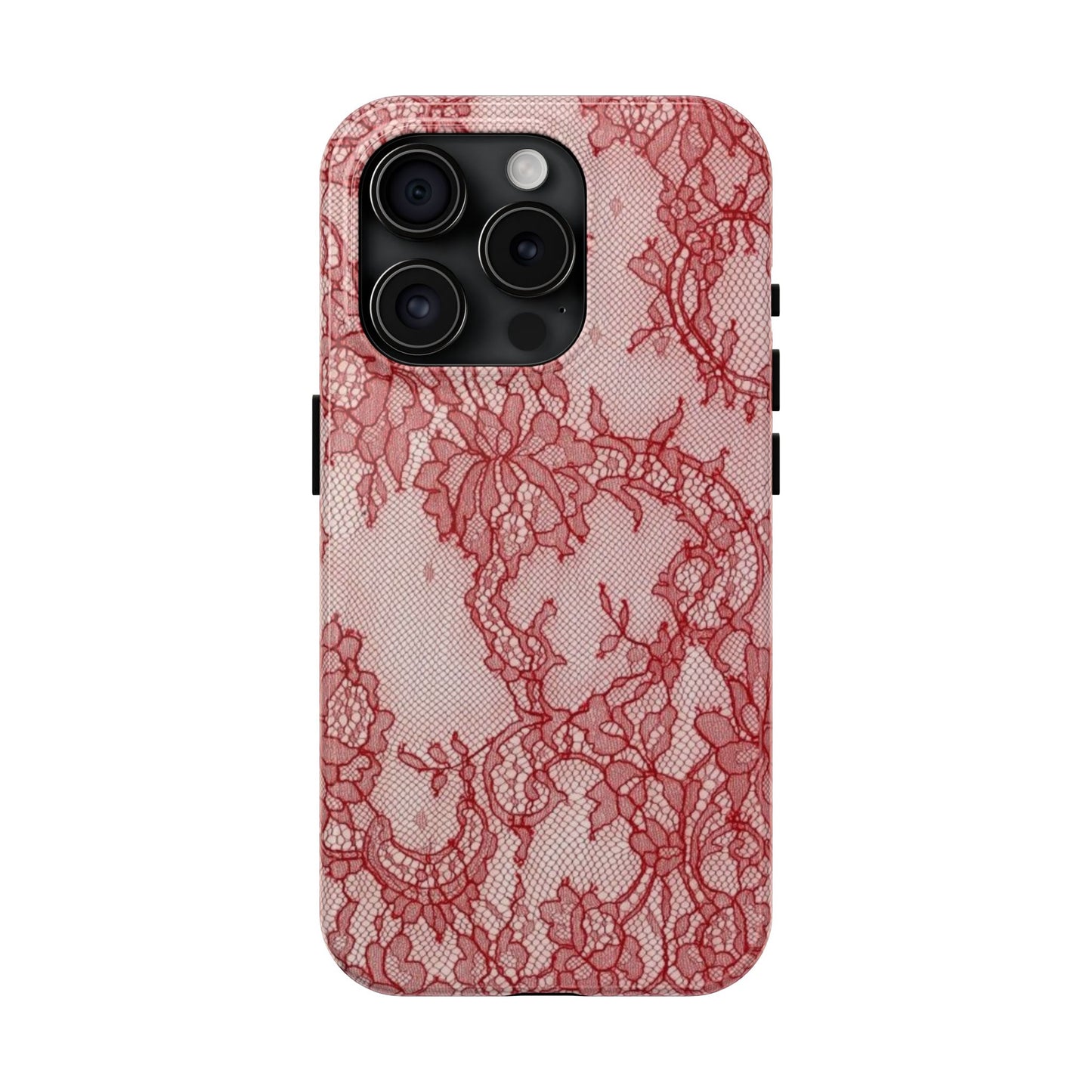 Red Lace Print Phone Case, Cool Girl Aesthetic, Glossy Phone Case, Faux Lace, Red Lace