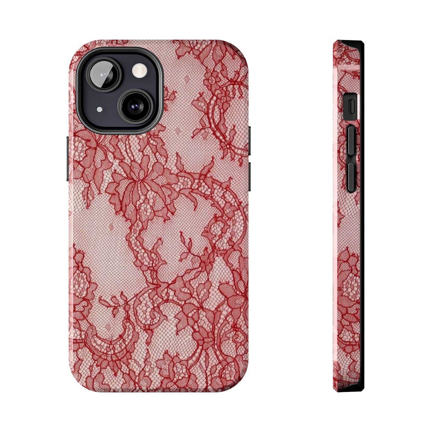 Red Lace Print Phone Case, Cool Girl Aesthetic, Glossy Phone Case, Faux Lace, Red Lace