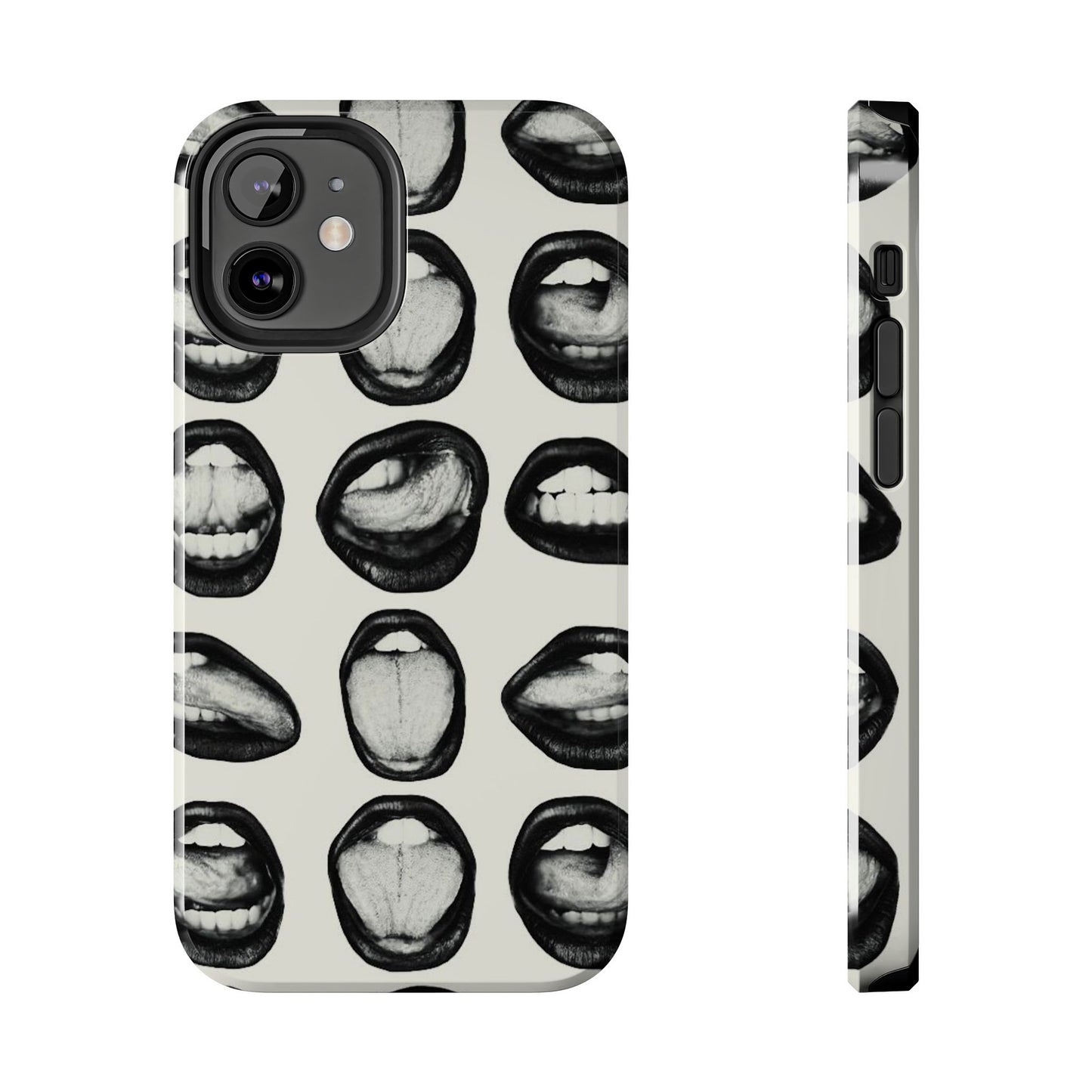 Grunge Phone Case, Black and White Abstract Mouth Trendy Cool Girl Aesthetic Glossy Phone Case