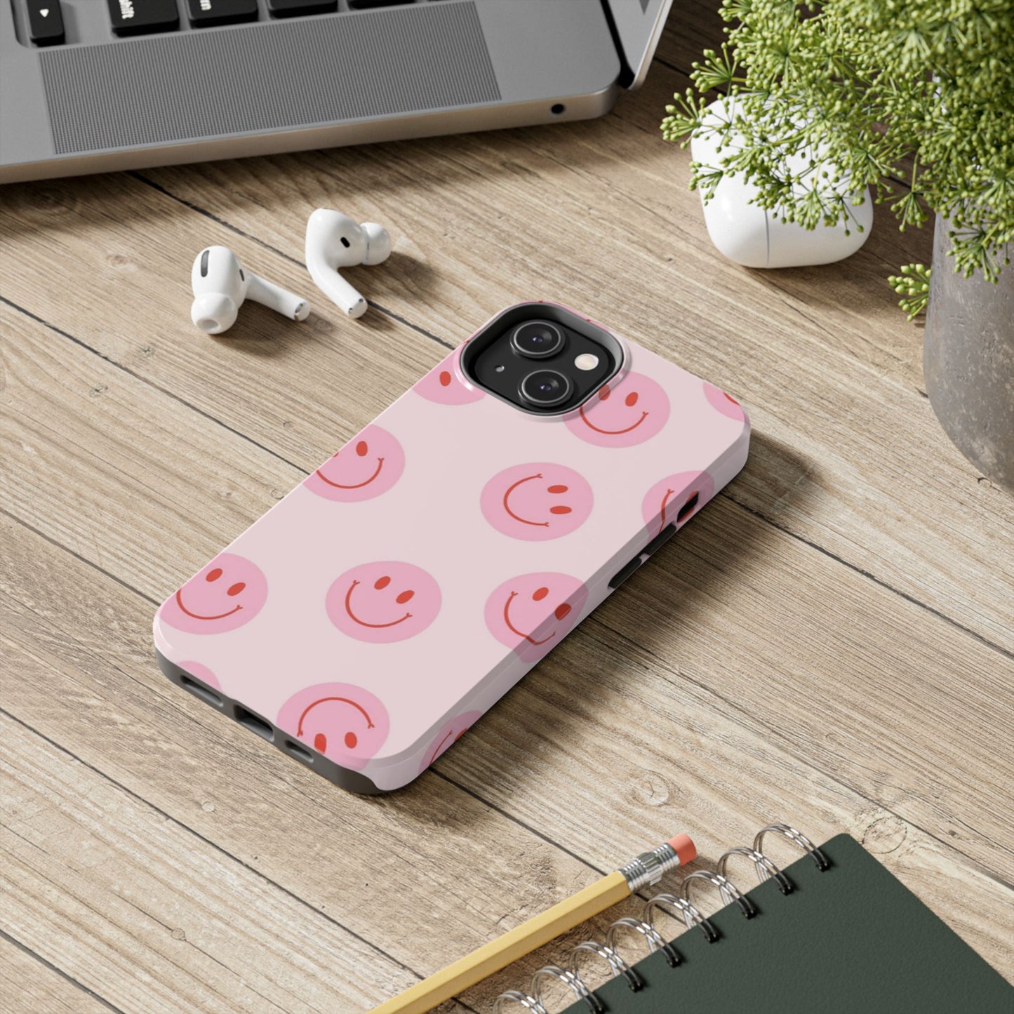 Smiley Face Pink Aesthetic Glossy Phone Case