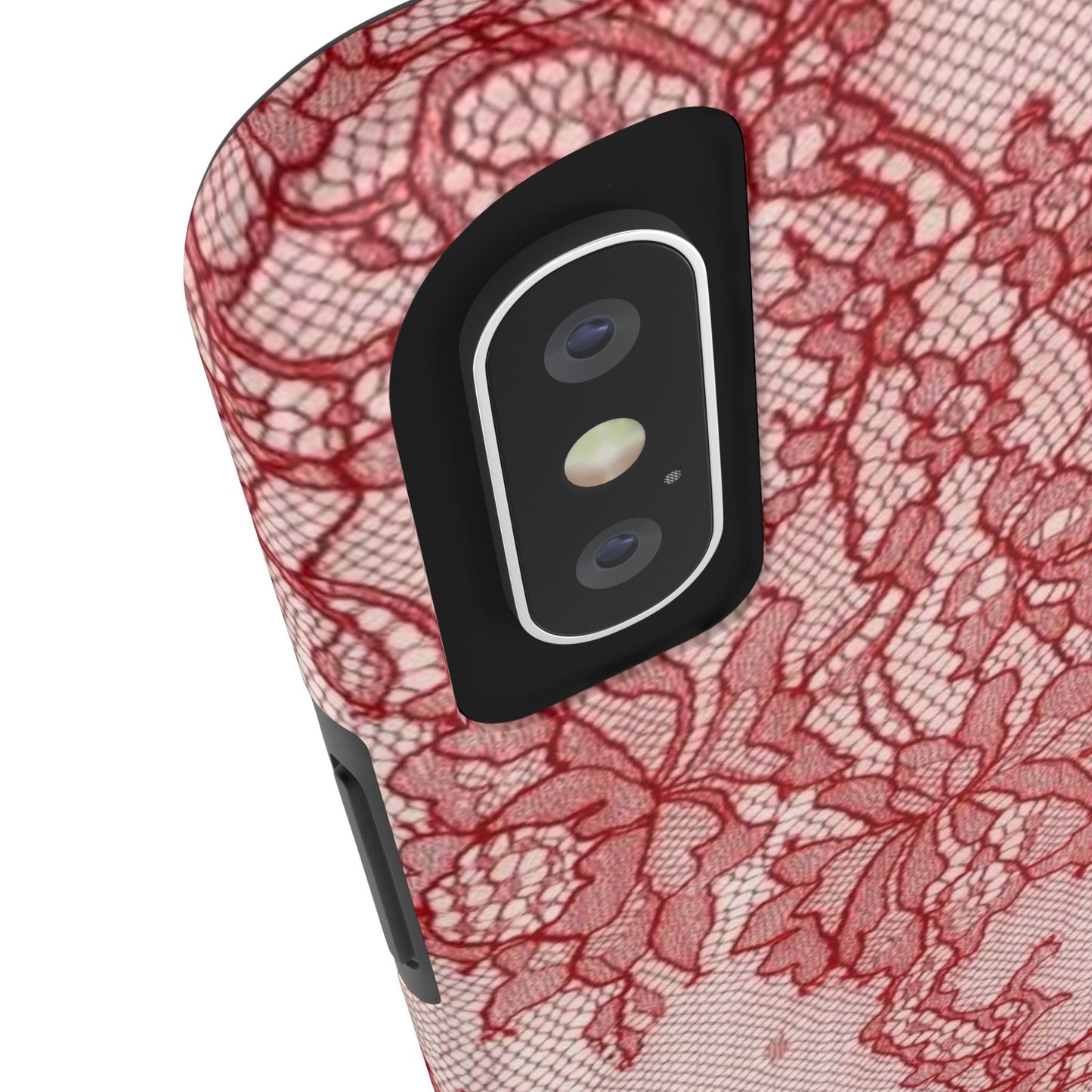 Red Lace Print Phone Case, Cool Girl Aesthetic, Glossy Phone Case, Faux Lace, Red Lace
