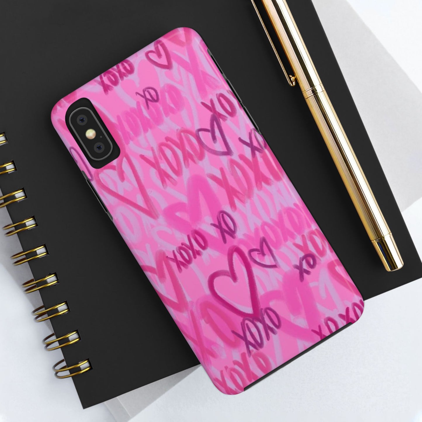 Glossy Phone Case, Graffiti, Spray Paint Hearts, Pink, Cute, Protective