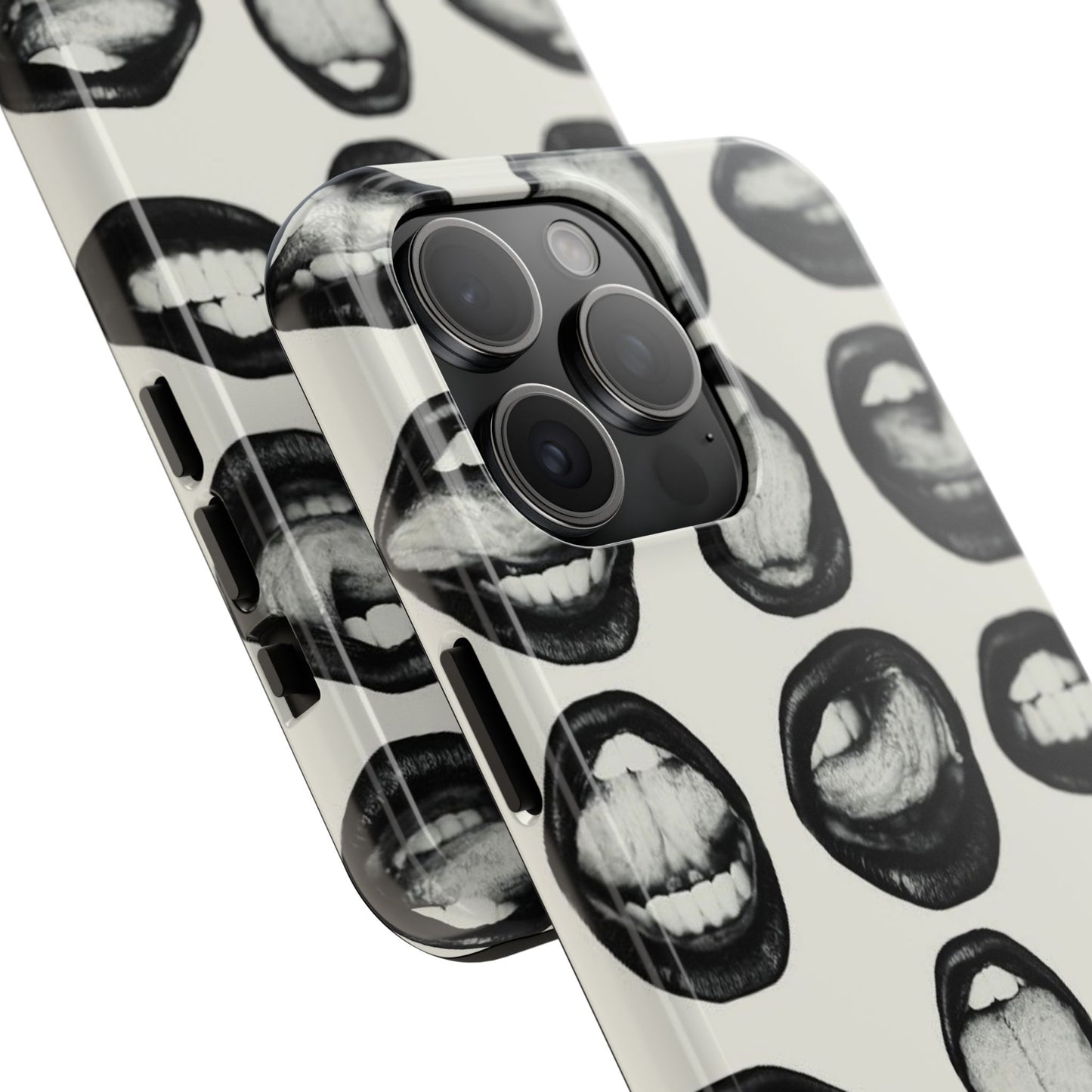 Grunge Phone Case, Black and White Abstract Mouth Trendy Cool Girl Aesthetic Glossy Phone Case