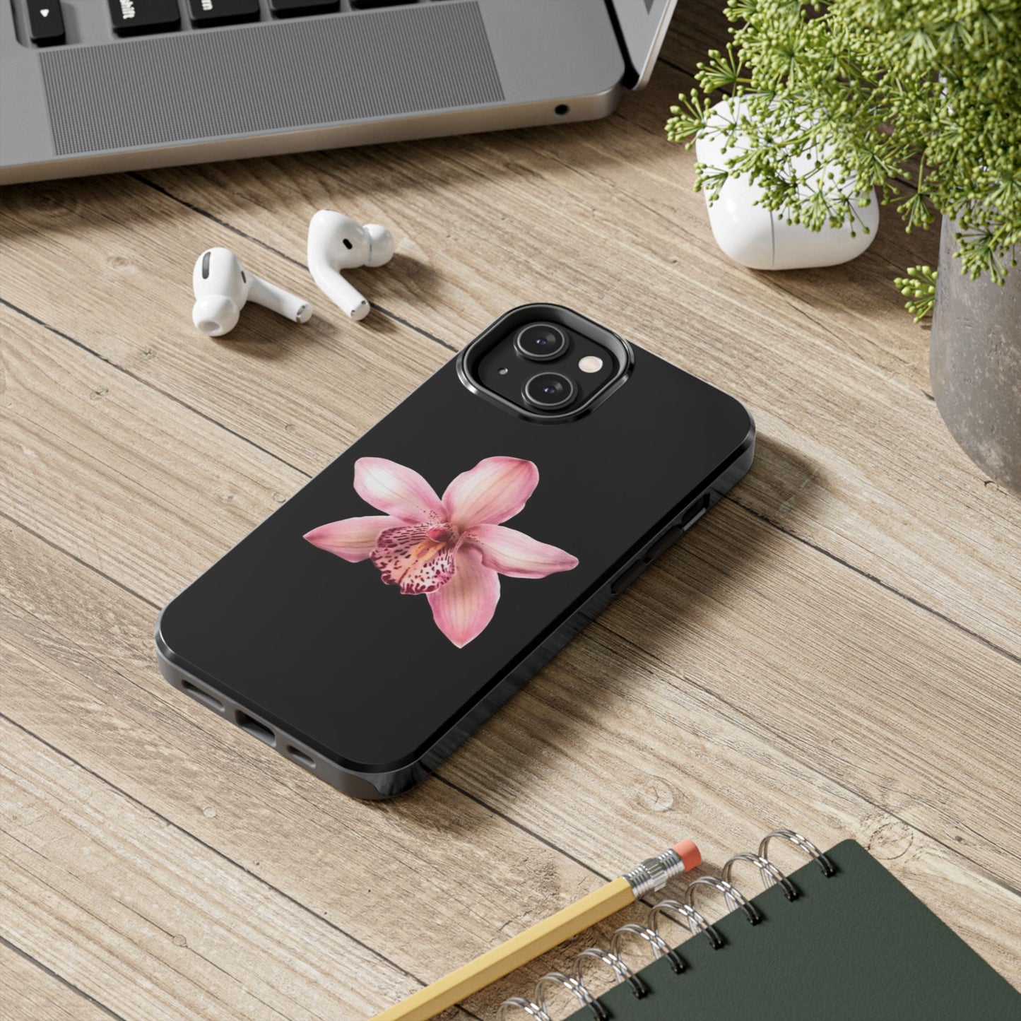 Realistic Orchid Flower with Black Background Glossy Phone Case