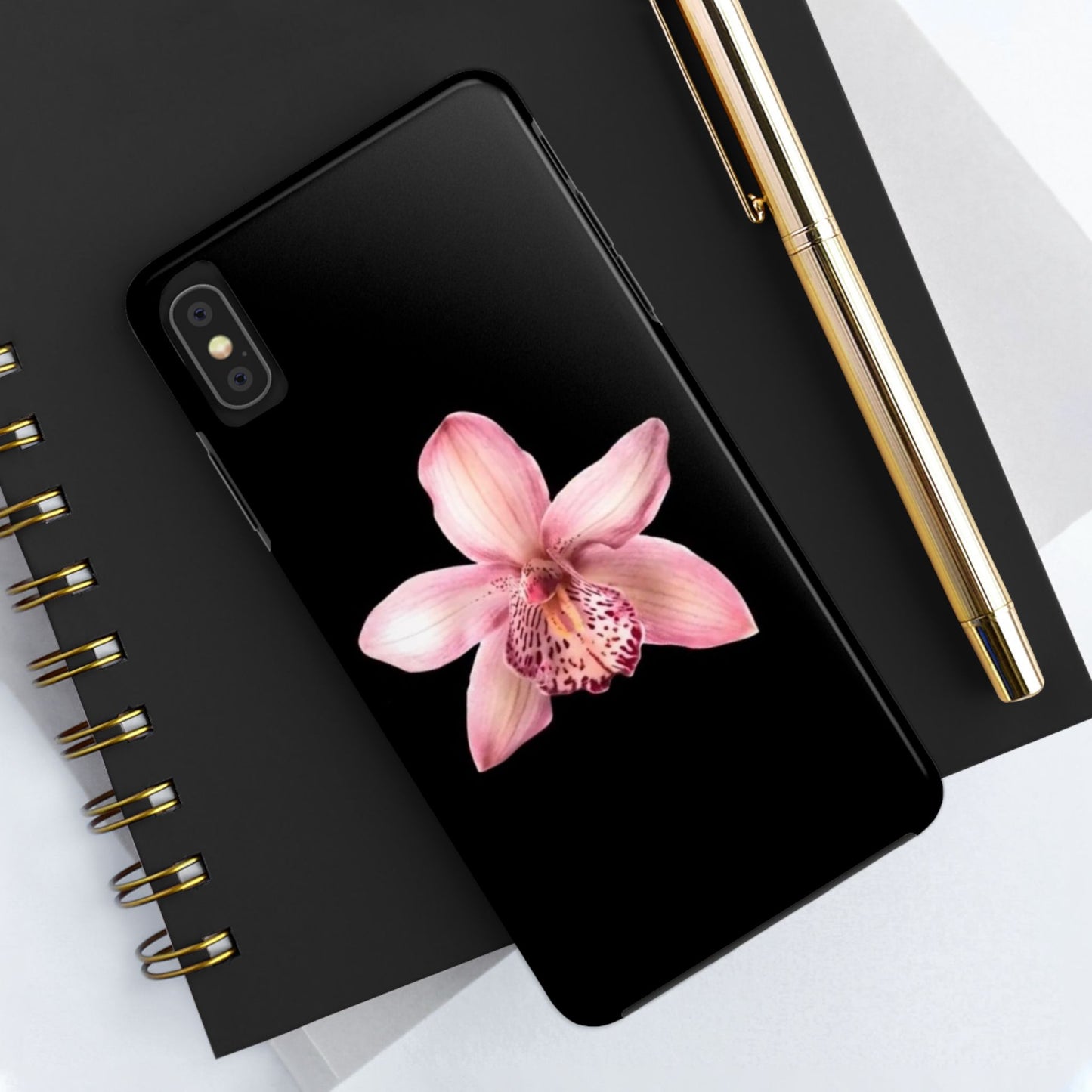 Realistic Orchid Flower with Black Background Glossy Phone Case